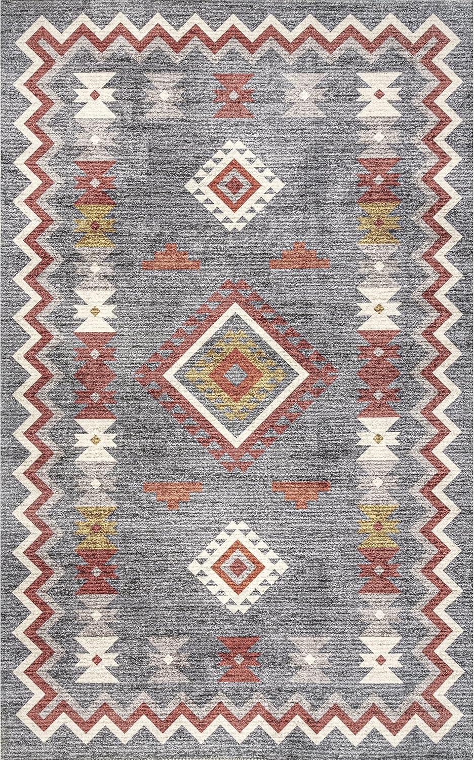 nuLOOM Jayde Machine Washable Southwestern Diamond Area Rug, 4' x 6', Grey