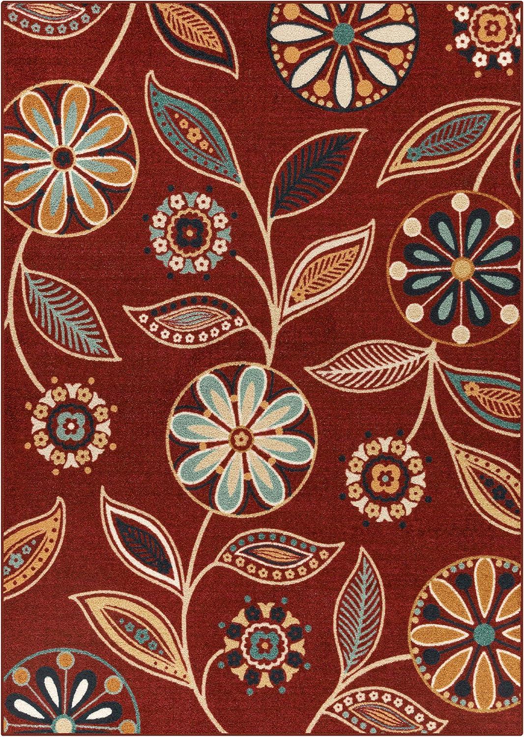 Maples Rugs Traditional Reggie Red Multi Floral Indoor Area Rug, 7' x 10'