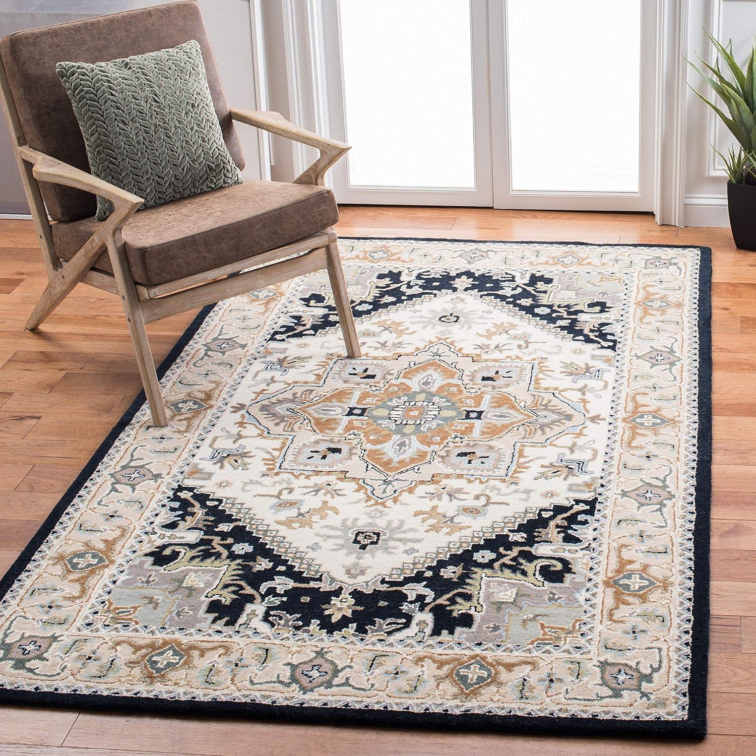 SAFAVIEH Heritage York Oriental Wool Area Rug, Beige/Navy, 6' x 9'