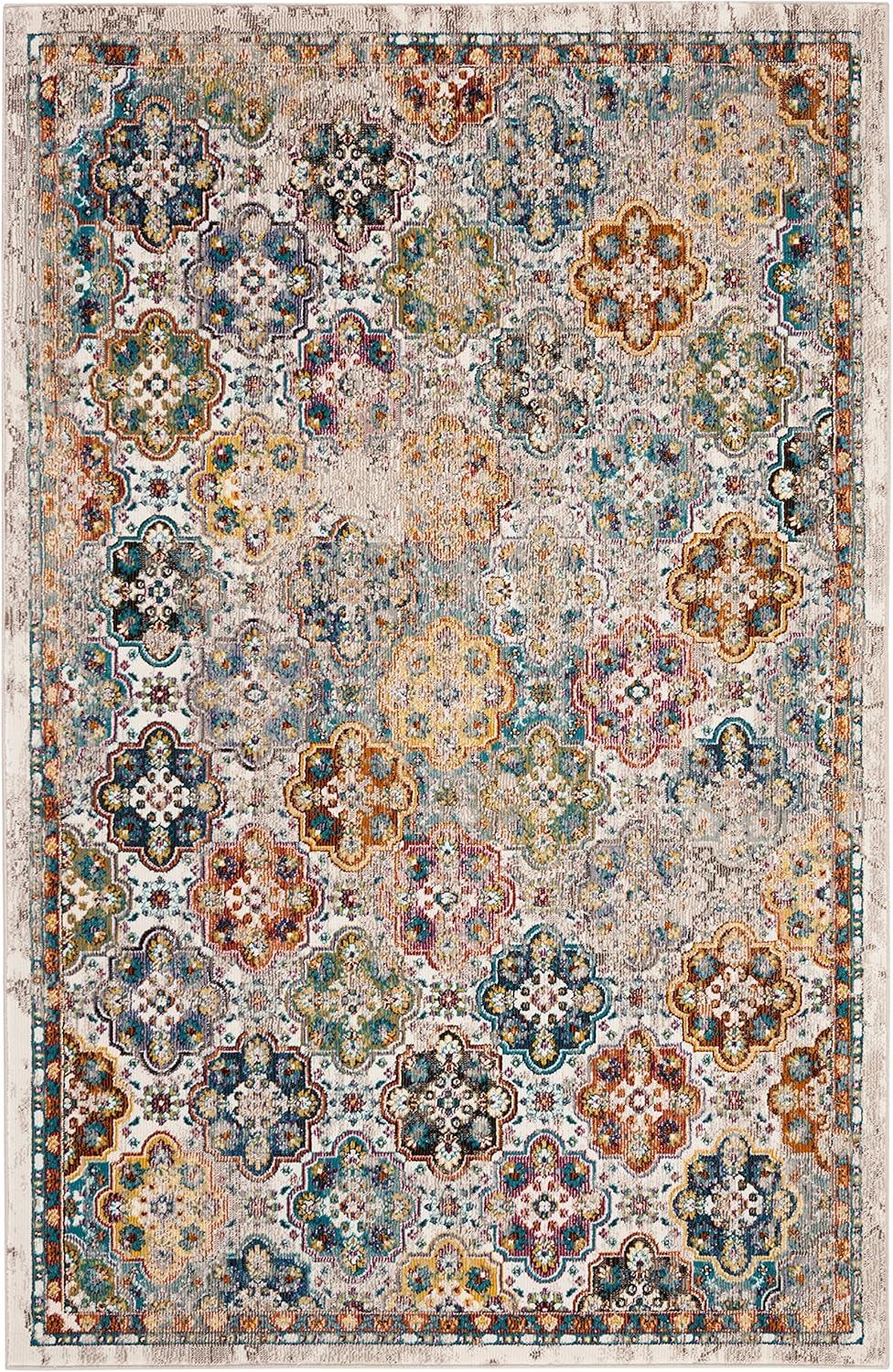 SAFAVIEH Aria Cian Geometric Floral Area Rug, Beige/Multi, 4' x 6'