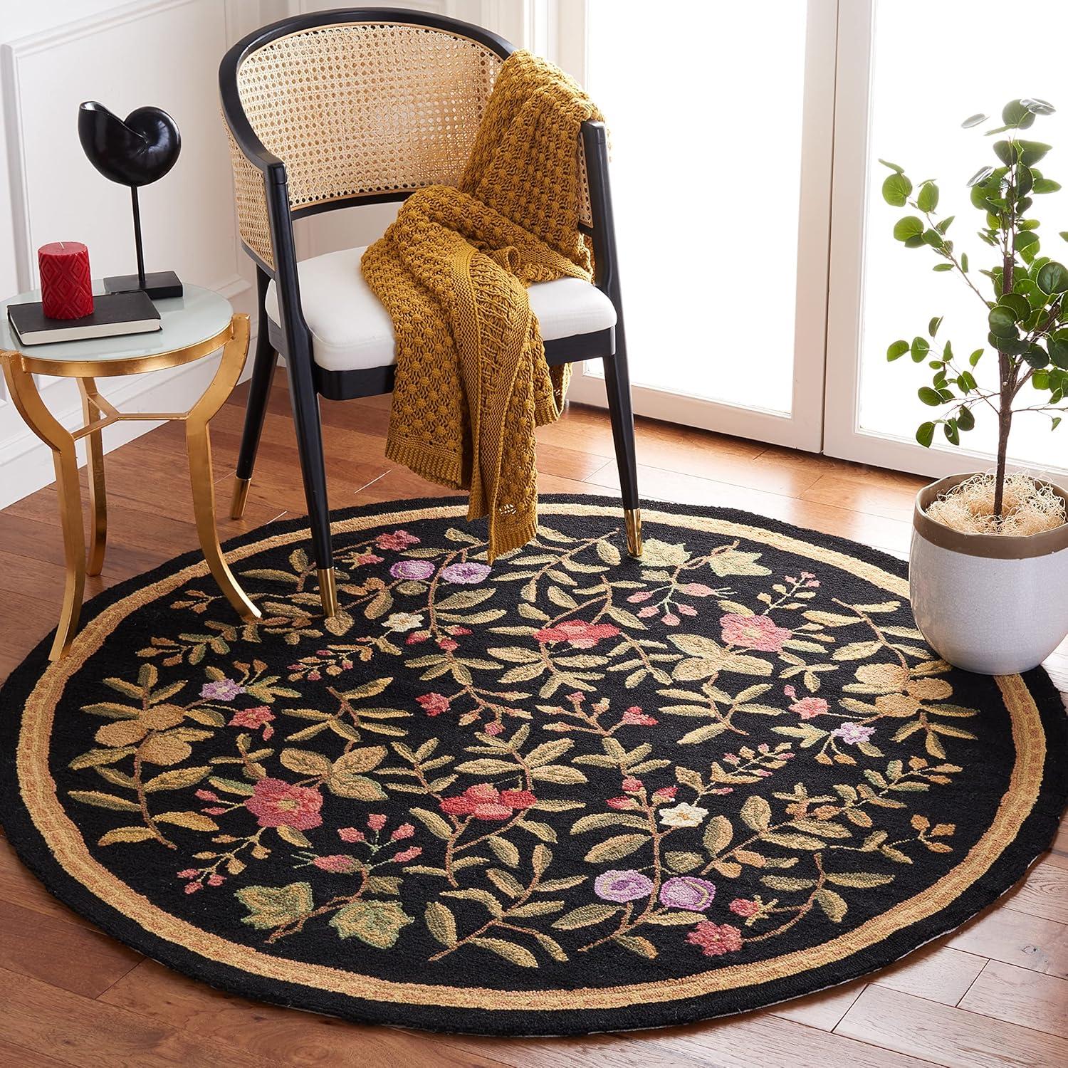 Chelsea HK210 Hand Hooked Area Rug - Black - 8' round - Safavieh.