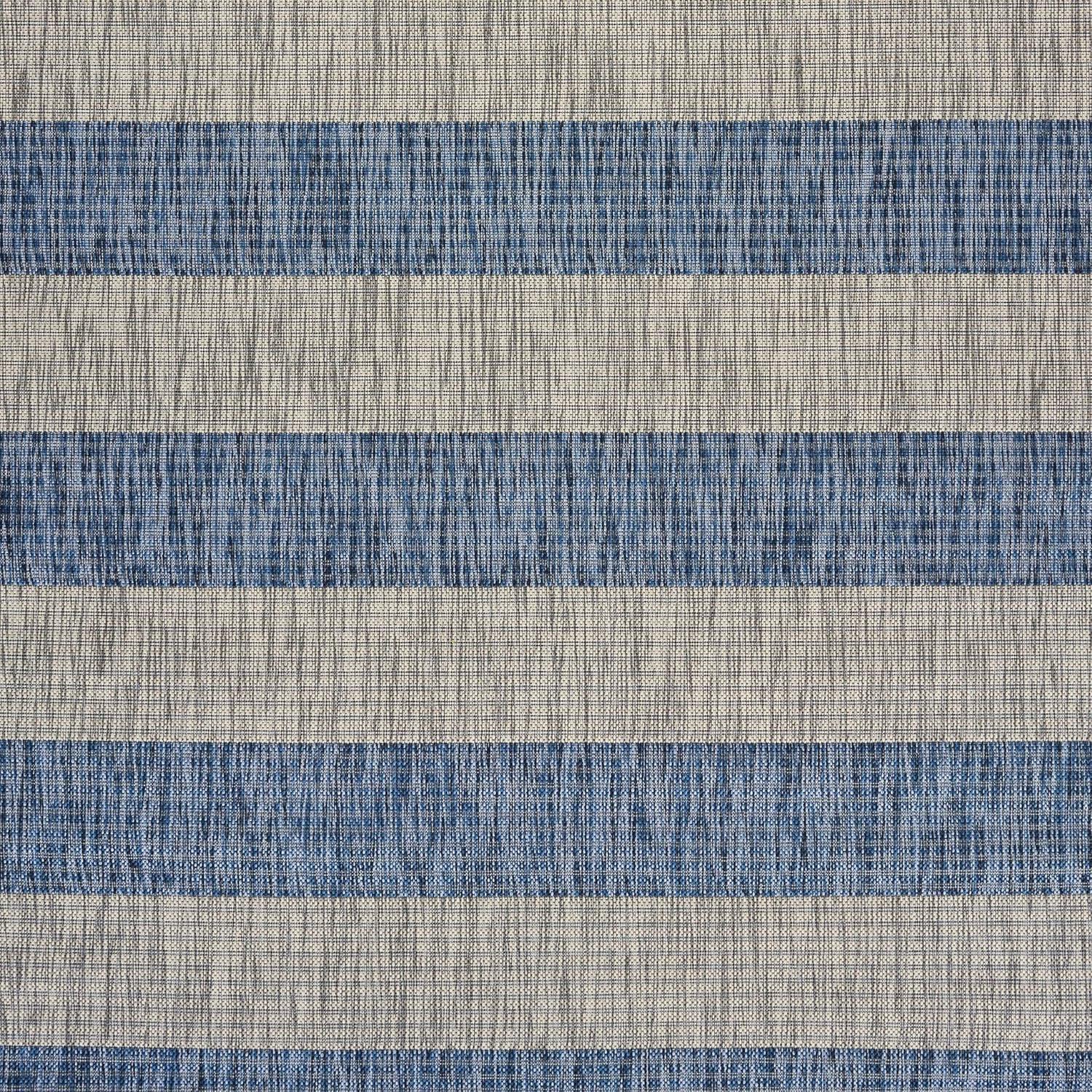 LR Home Camila 5' x 7', Gray/Blue Stripe Fade, Stain, and Moisture Resistant Indoor/Outdoor Area Rug