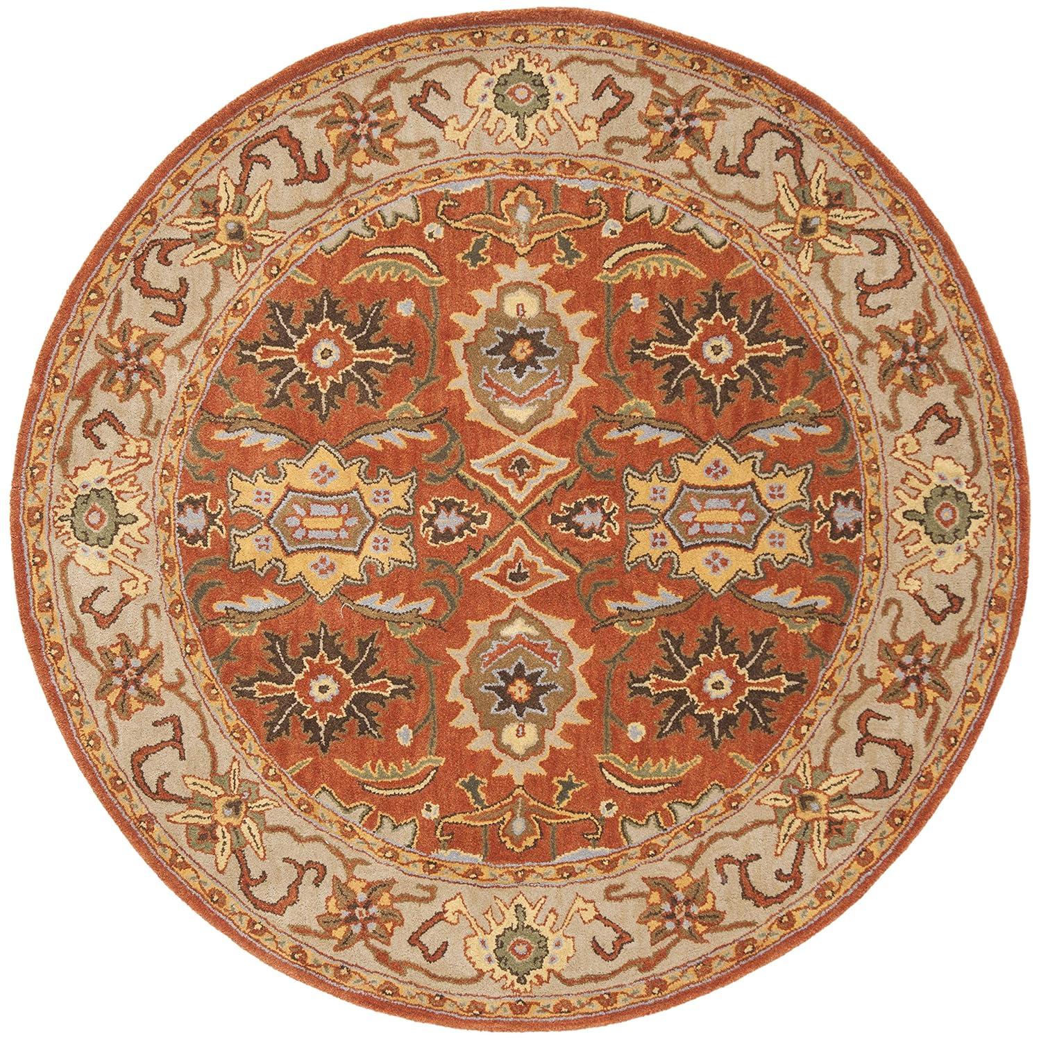 Heritage HG734 Handmade Area Rug - 6' Round - Rust/Beige - Safavieh