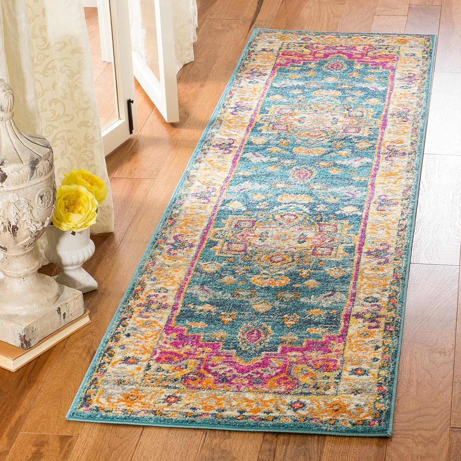 Blue Multi 4' x 6' Synthetic Floral Motif Area Rug