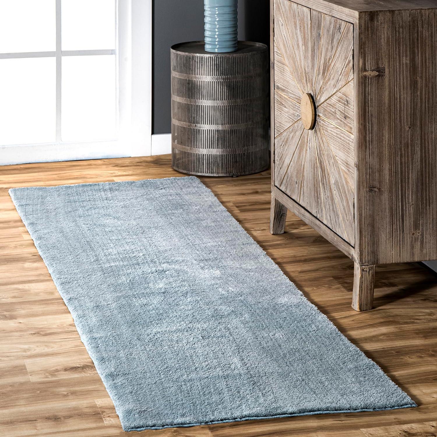 nuLOOM 2' x 6' Cozy Plush SuperiorWash Area Rug, Machine Washable, Non-Slip, Soft Fluffy Shag Carpet for Living Room Bedroom Nursery, Loni Light Blue