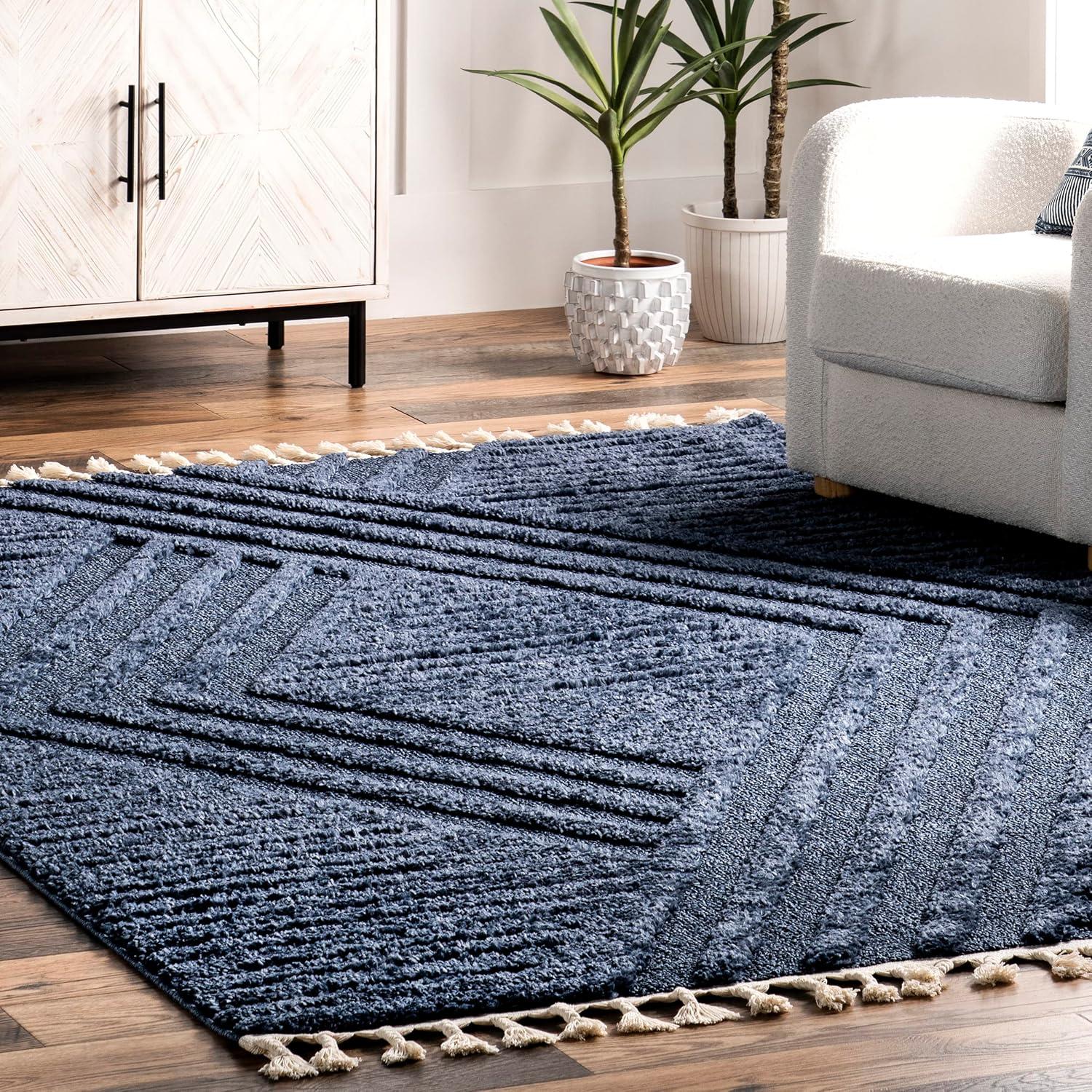 Nuloom Risette Solid 5x8 Shag Indoor Area Rug for Living Room Bedroom Dining Room Nursery, Blue