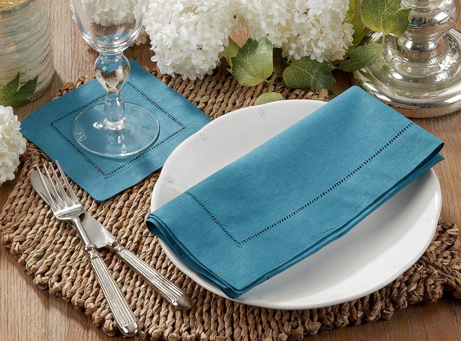 Saro Lifestyle Hemstitched Dinner Napkin (Set of 4), 20"x20", Indigo