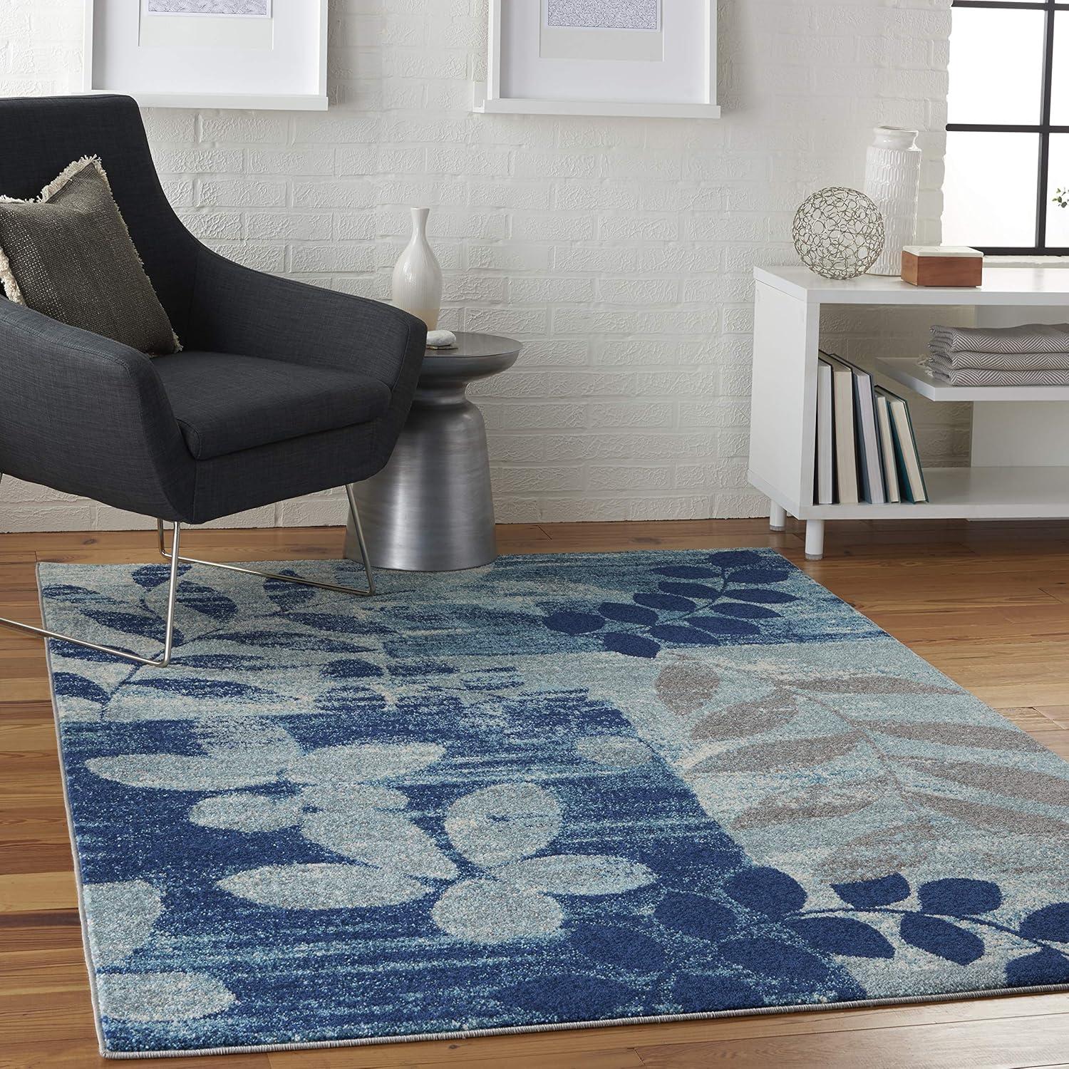 Nourison Tranquil 6' X 9' Navy/Light Blue Area Rug Distressed Farmhouse Botanical by Nourison