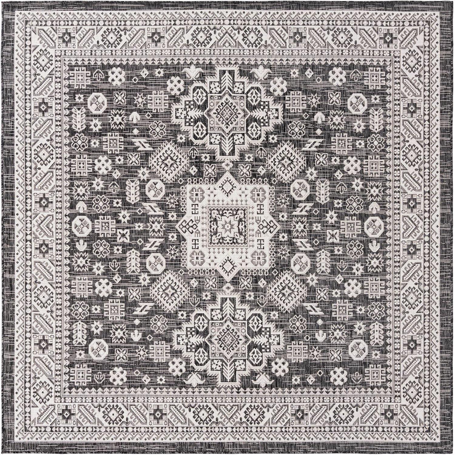 Unique Loom 7' 10 x 7' 10 Square Indoor/Outdoor Aztec Charcoal Gray Area Rug