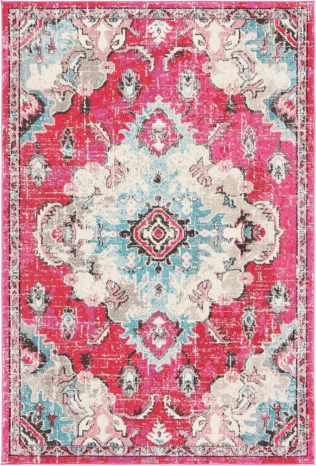 Madison MAD484 Power Loomed Indoor Accent Rug - Fuchsia/Light Blue - 3'x5' - Safavieh