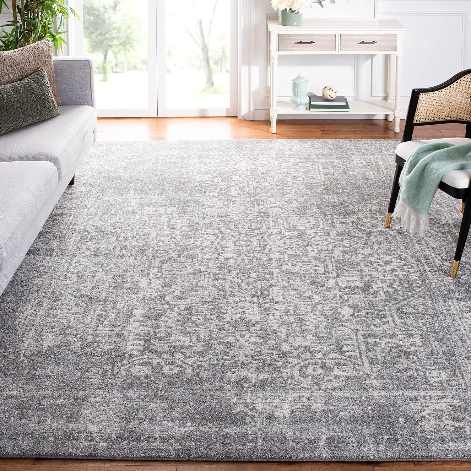 Evoke EVK256 Power Loomed Area Rug - Silver/Ivory - 9'x9' - Safavieh.