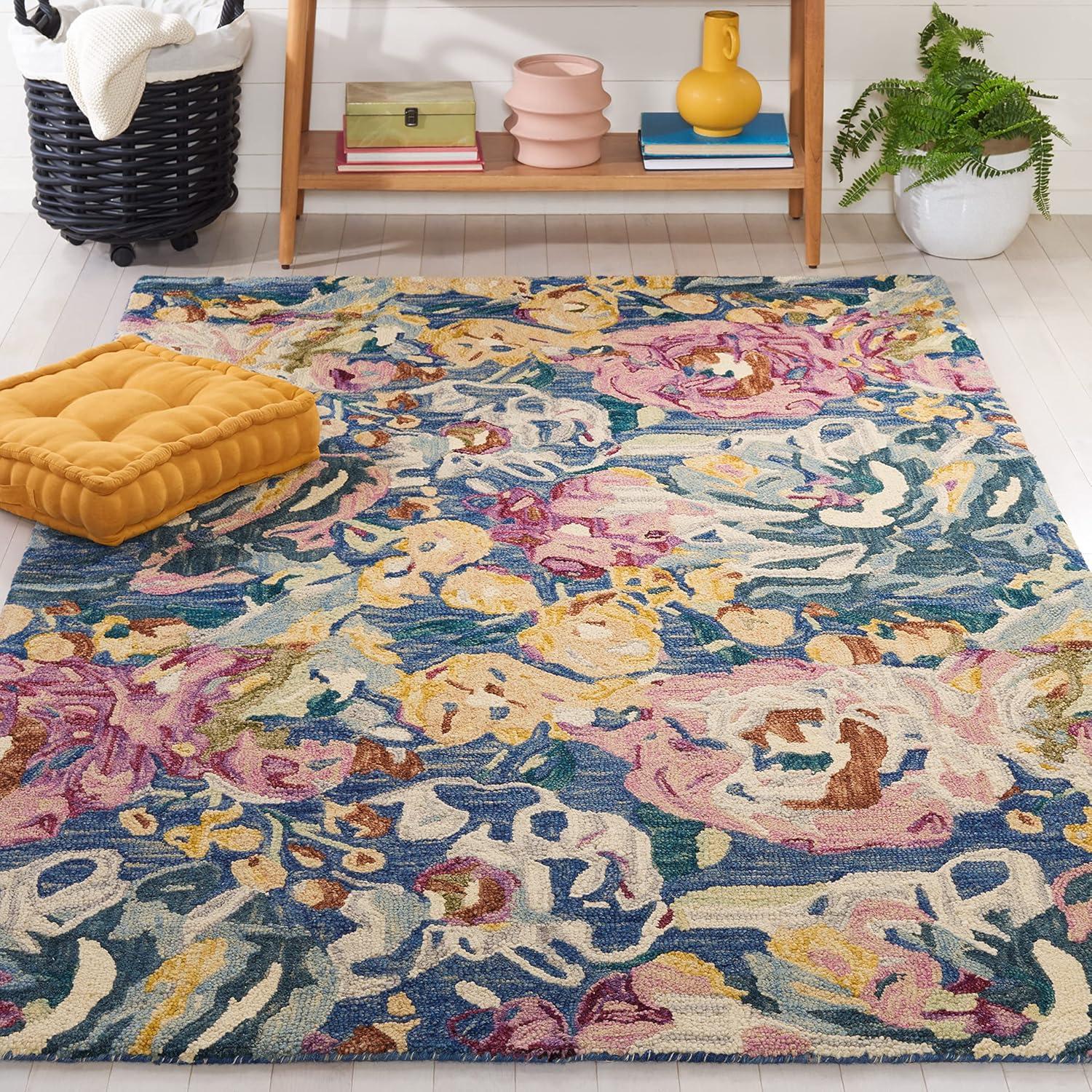 SAFAVIEH Blossom Jaylen Floral Area Rug, Light Blue/Plum, 3' x 5'