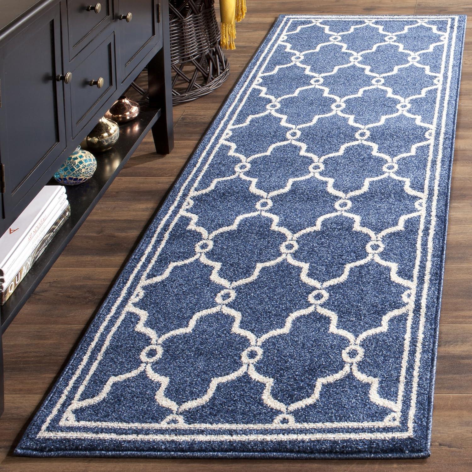 Amherst AMT414 Power Loomed Indoor Runner Rug - Navy/Beige - 2'3"x7' - Safavieh