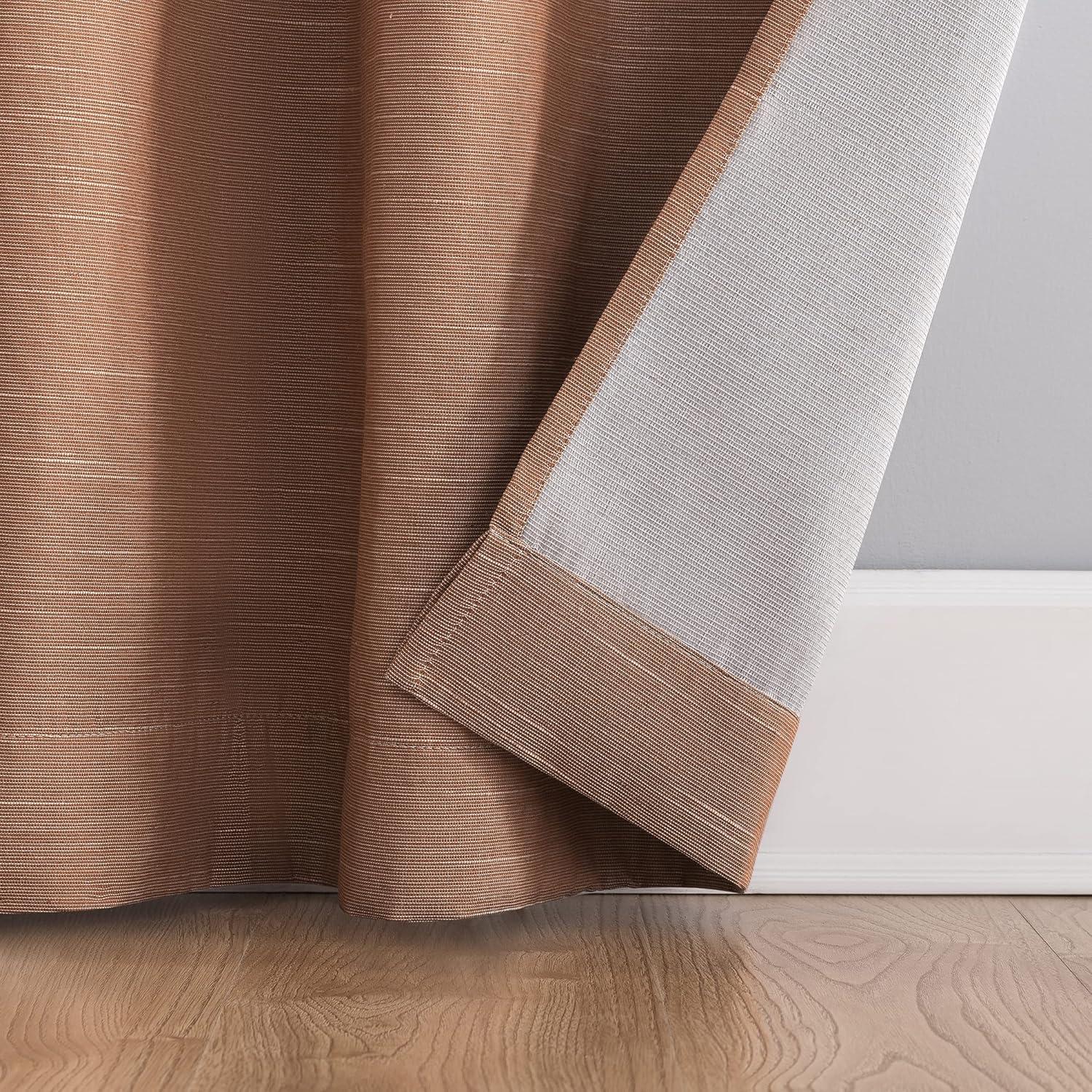 50"x84" Archaeo Total Blackout Textured Linen Blend Grommet Top Curtain Panel Pecan Brown: Modern Noise Reduction