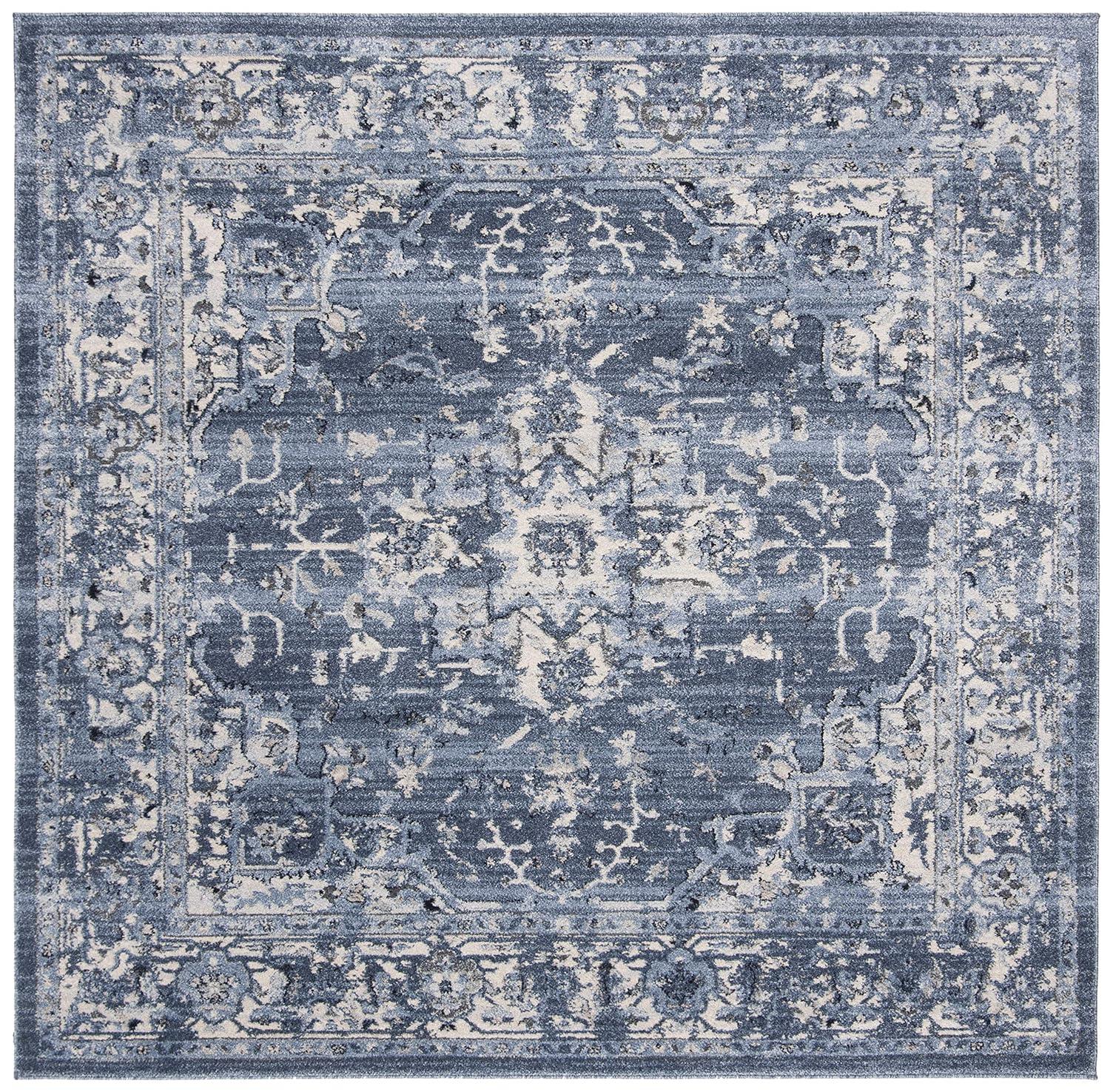 Charleston CHL411 Loomed Indoor Area Rug - Navy/Creme - 6'7"x6'7" - Safavieh