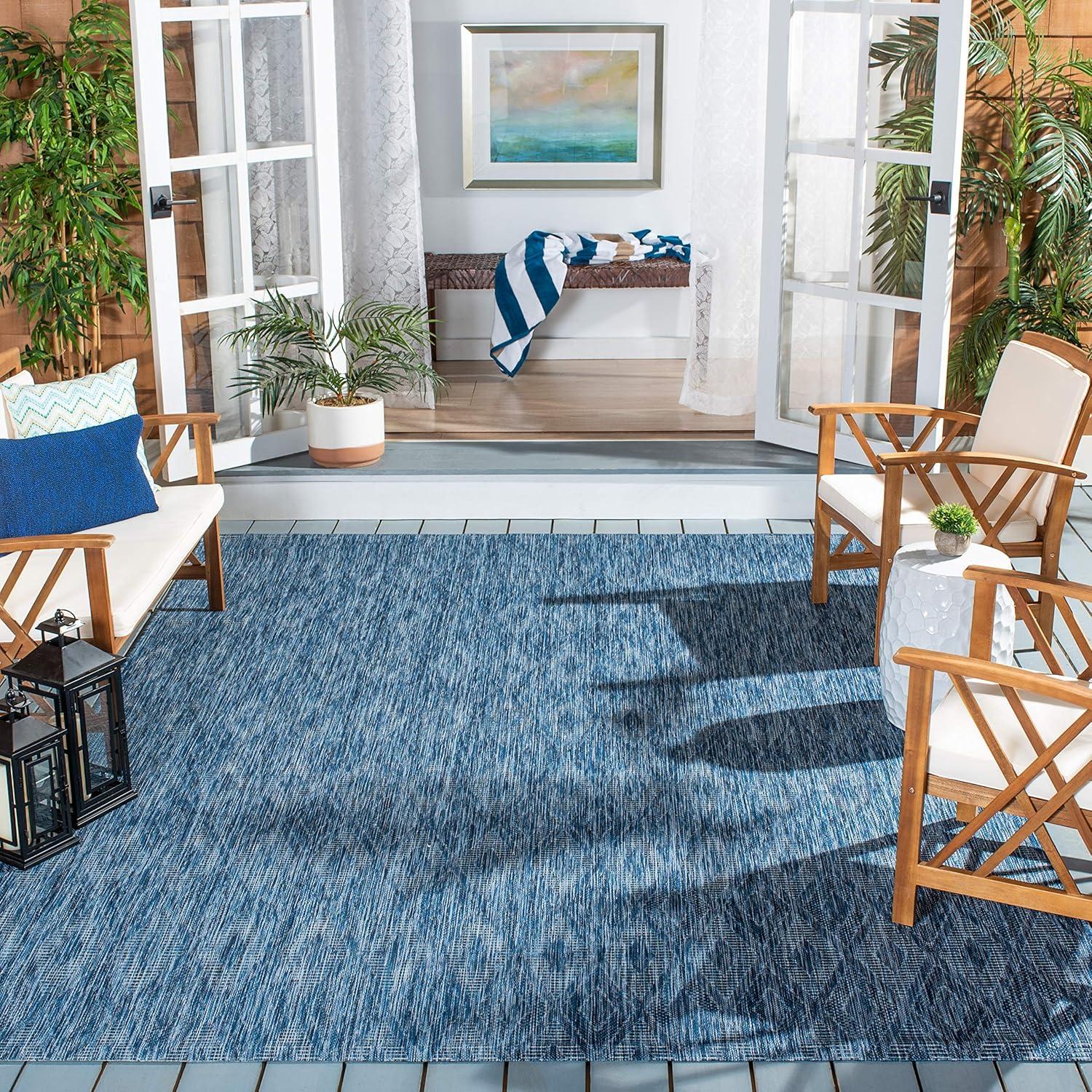 Courtyard CY8522 Power Loomed Indoor and Outdoor Area Rug - Navy/Navy - 7'10"x7'10" - Safavieh