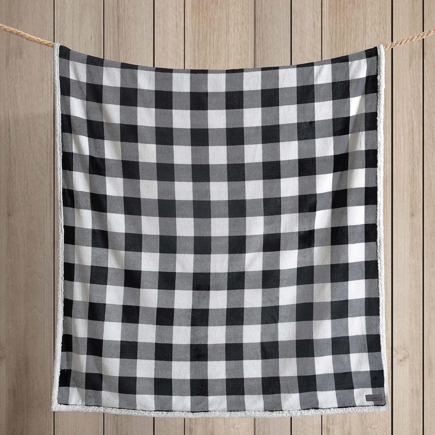 50"x60" Cabin Plaid Reversible Throw Blanket Black/White - Eddie Bauer: Soft, Lightweight, Ideal for Travel