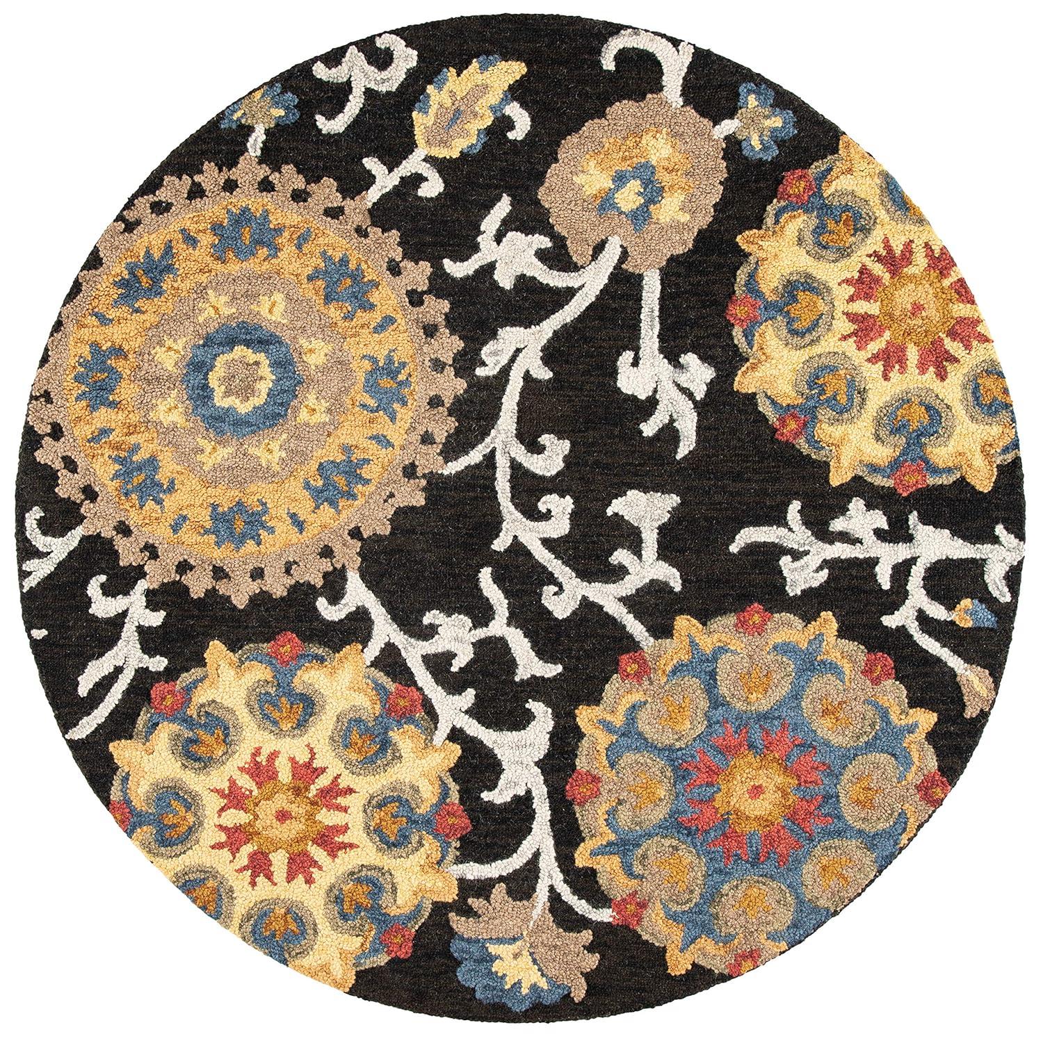Blossom BLM401 Hand Tufted Area Rug - Charcoal/Multi - 4' round - Safavieh.