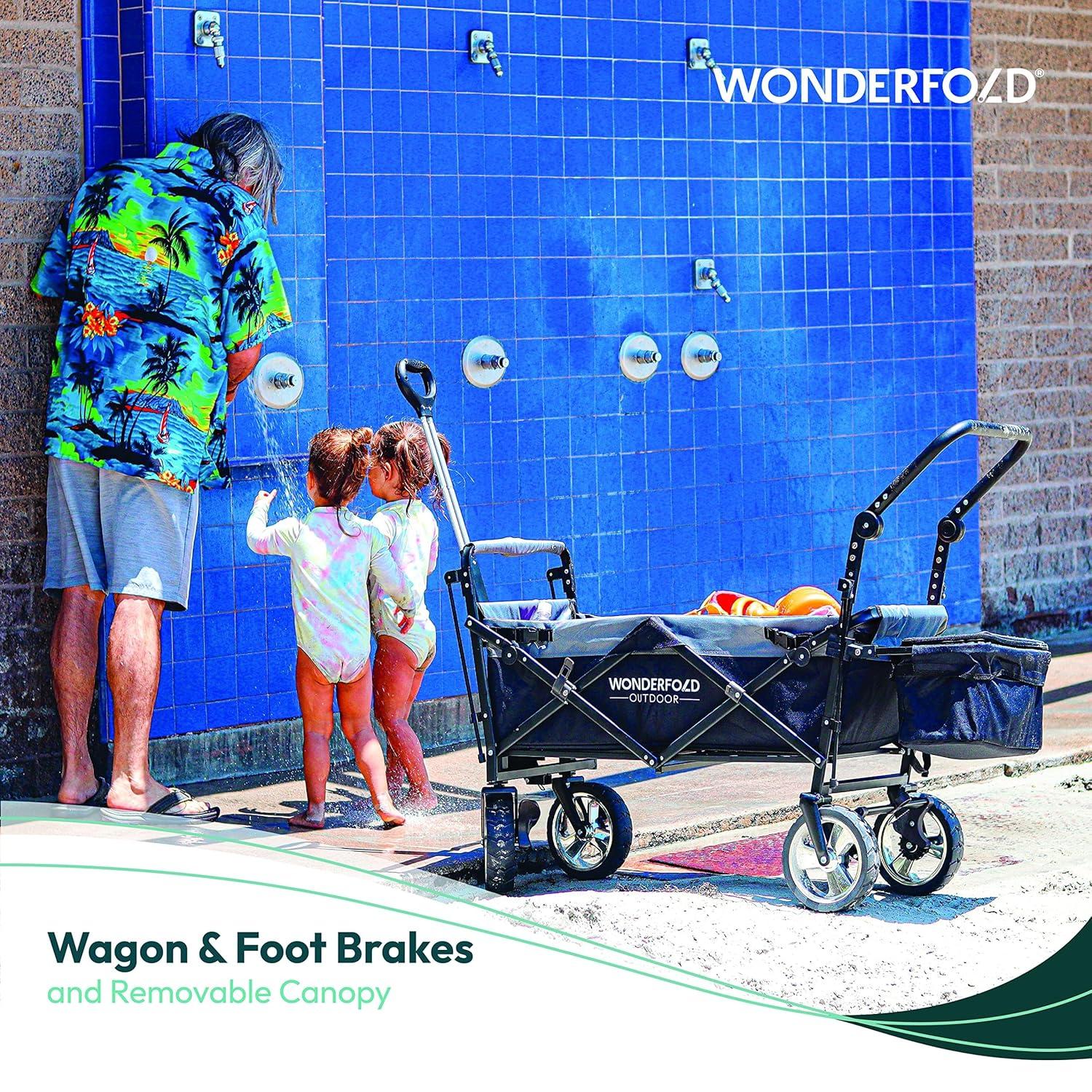 WonderFold Outdoor Wonderfold S4 Push & Pull Folding Wagon With Canopy & Brakes - Black