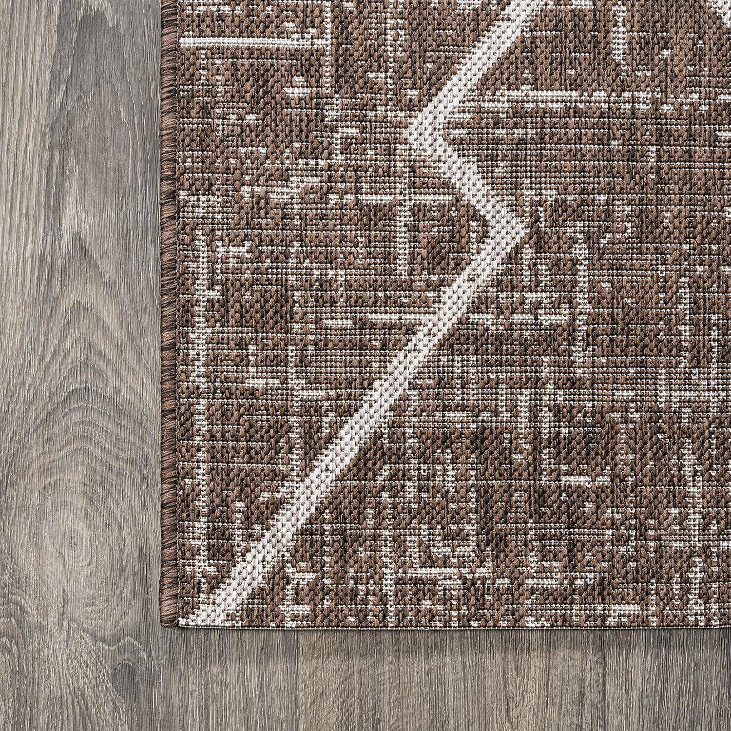2'x10' Carwa Diamond Trellis Indoor/Outdoor Runner Rug, Brown/Beige - JONATHAN Y