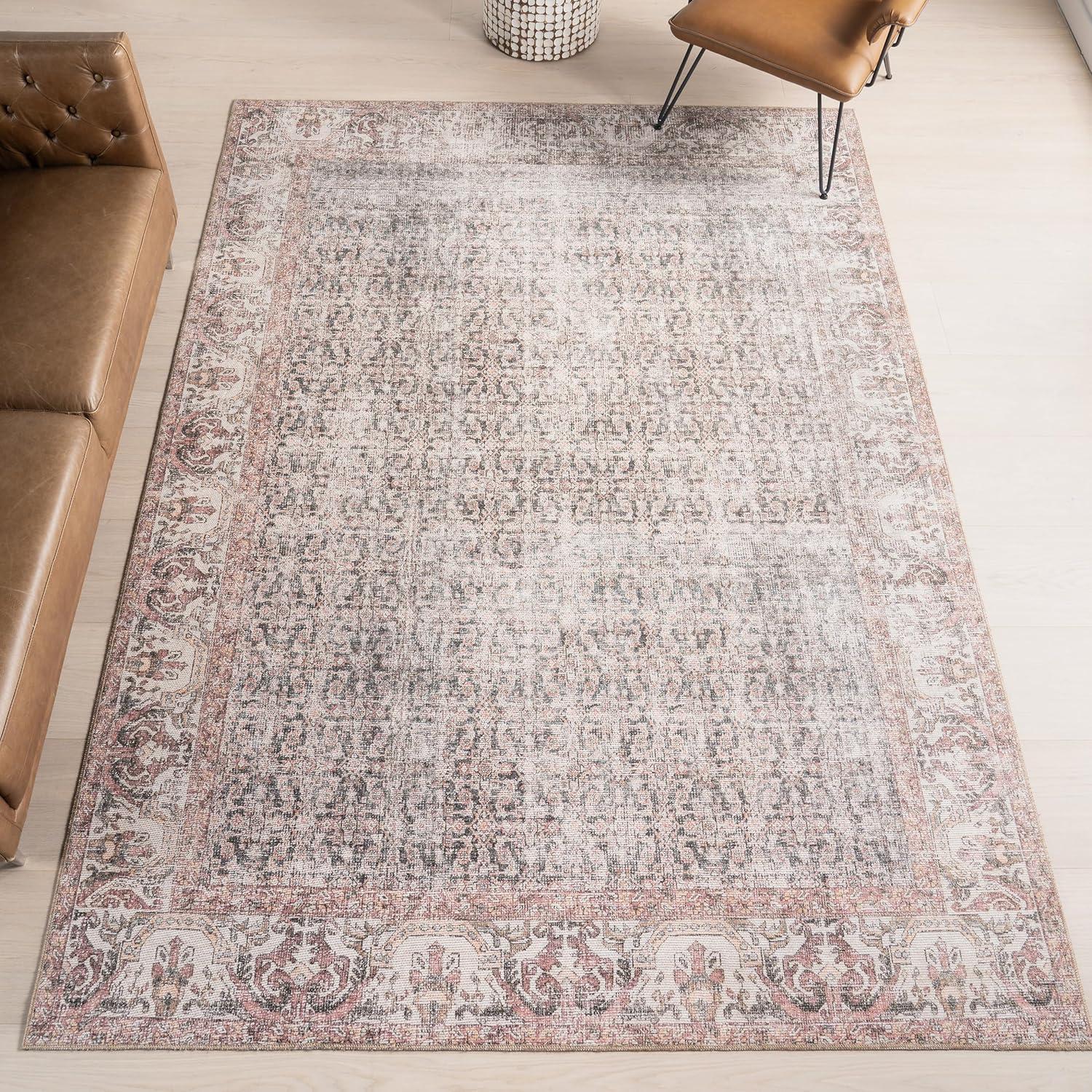 Nuloom Hillstone Collection Marlowe Traditional Vintage Medallion Area Rug, 6' 7" x 9', Light Rust