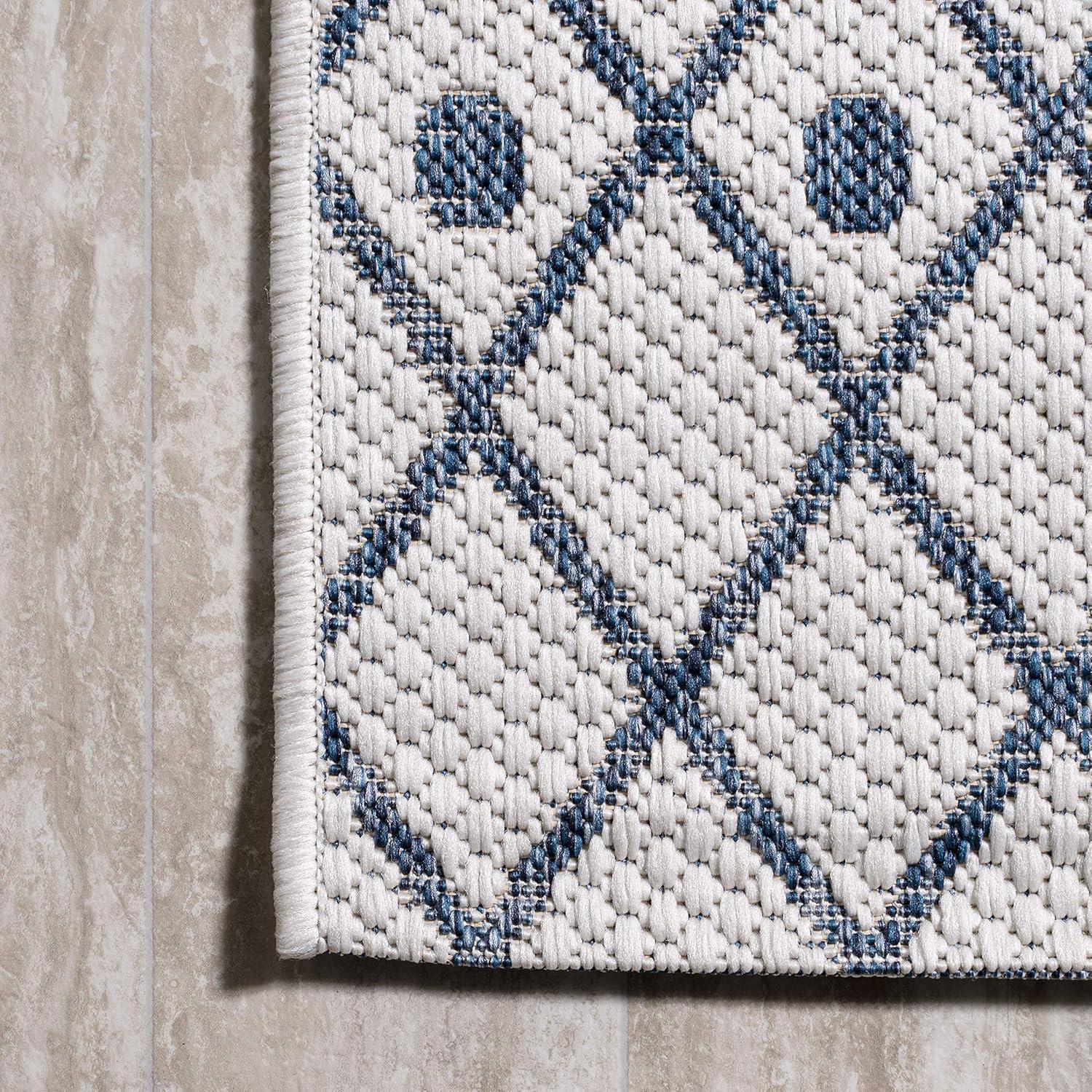 2'x10' Boho Moroccan Indoor/Outdoor Runner Rug, Ivory/Navy - JONATHAN Y