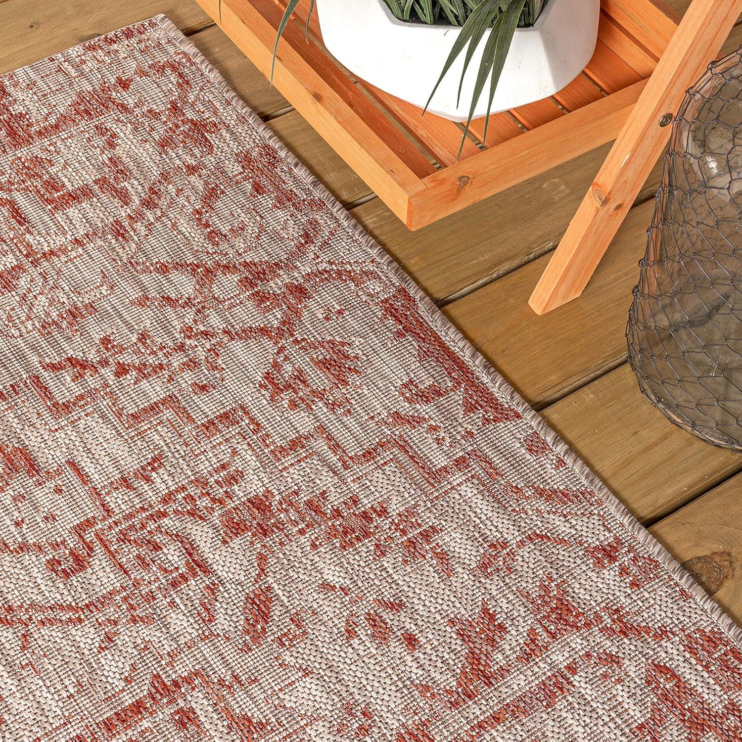 8'x10' Estrella Bohemian Medallion Textured Weave Indoor/Outdoor Area Rug, Red/Taupe - JONATHAN Y