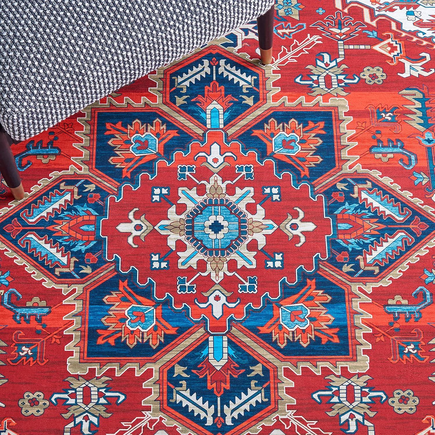 Tucson Vintage Persian TSN101 Power Loomed Machine Washable Skid-Resistant Indoor Area Rug - Red/Blue - 6'x9' - Safavieh