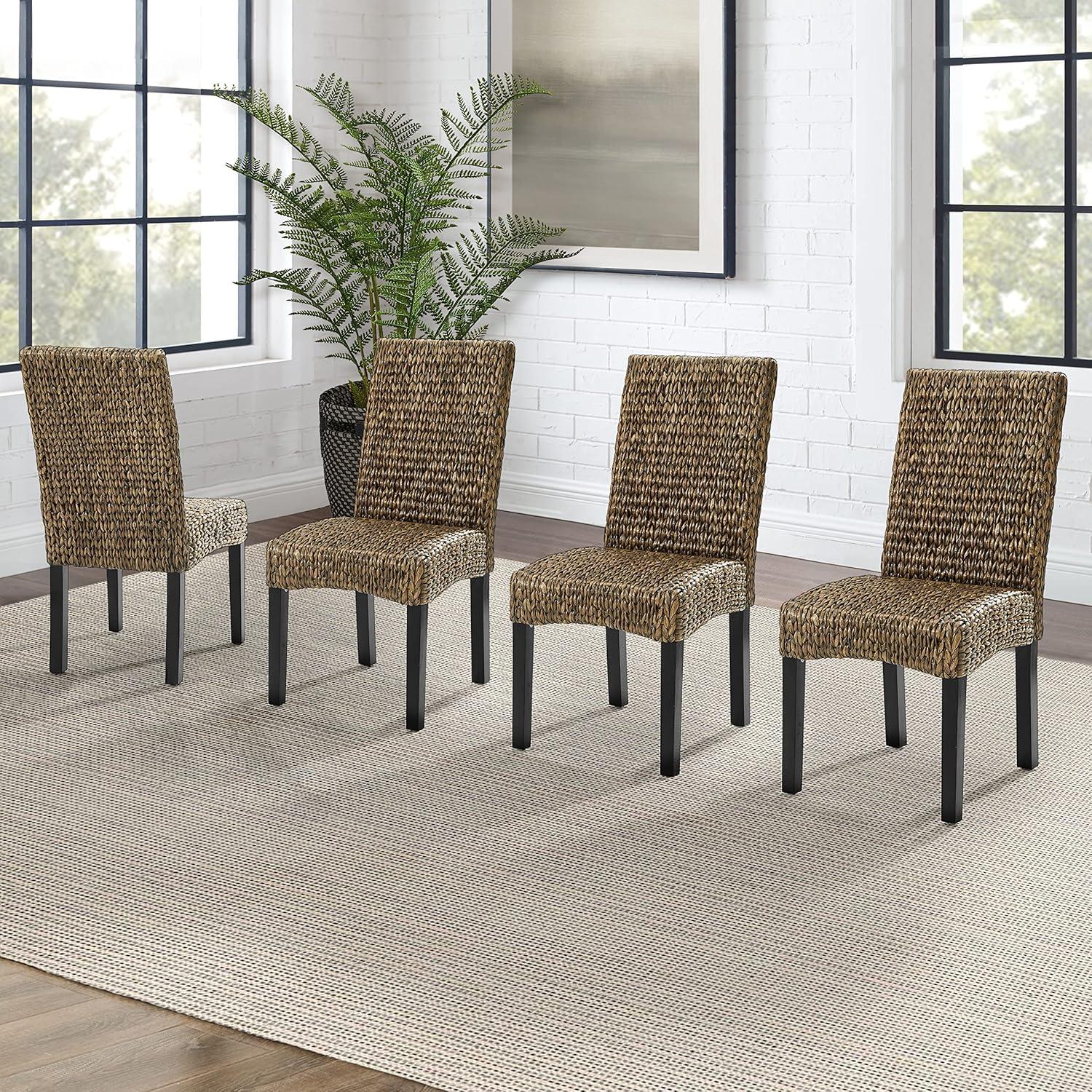 Edgewater High-Back Seagrass & Wood Dining Chair Set, Brown