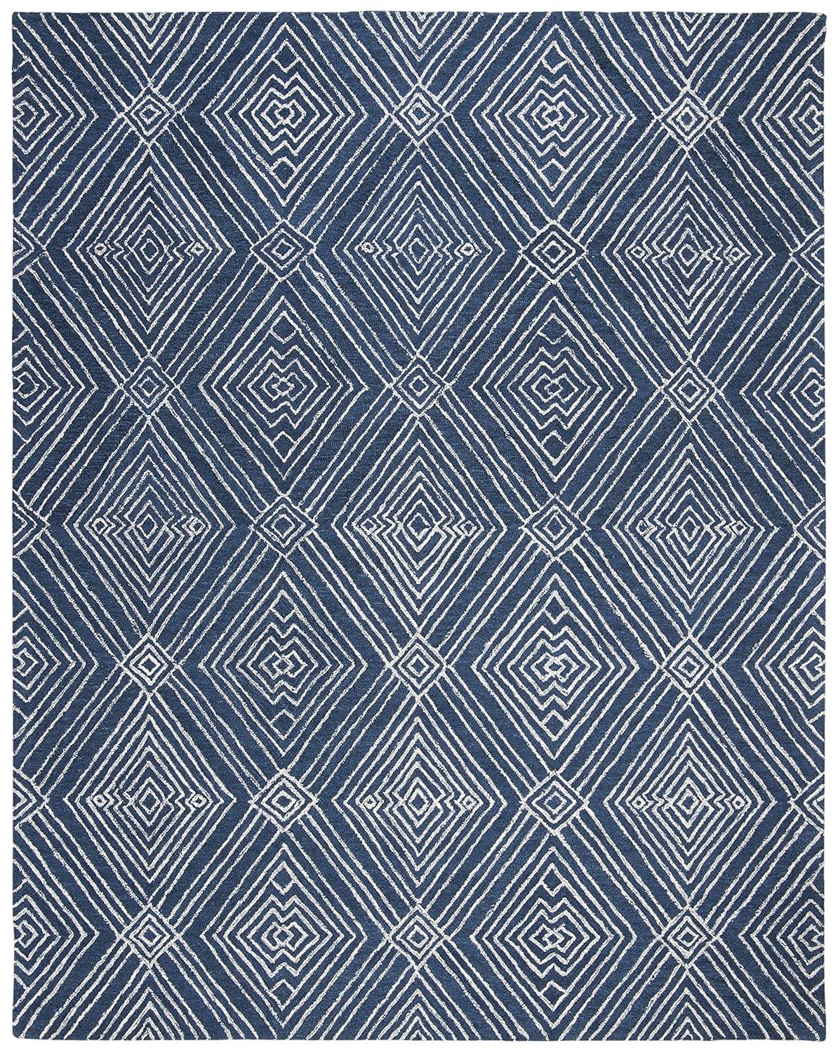 SAFAVIEH Micro-Loop Colton Geometric Diamonds Area Rug, Navy/Ivory, 8' x 10'