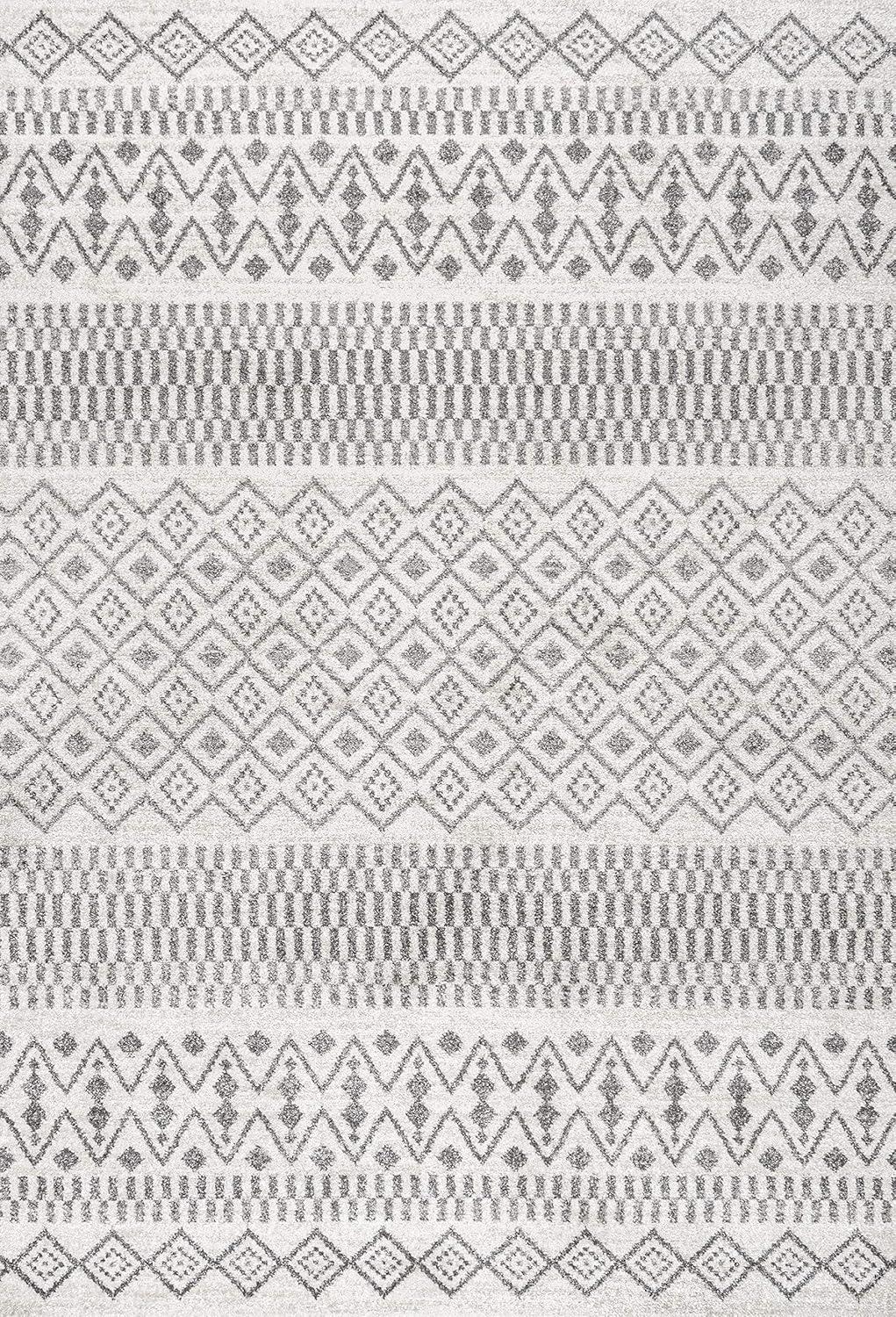 Gray and Cream Geometric Pattern Synthetic Area Rug