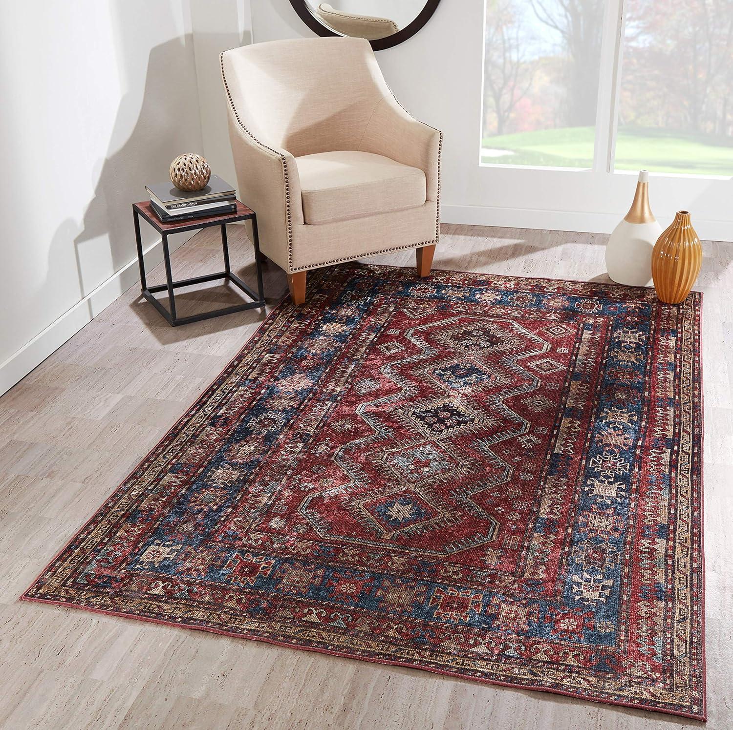 5'x8' Karachi Rezi Area Rug Burgundy - Momeni: Geometric Bohemian, Rubber Backed, Medium Pile, Indoor Use