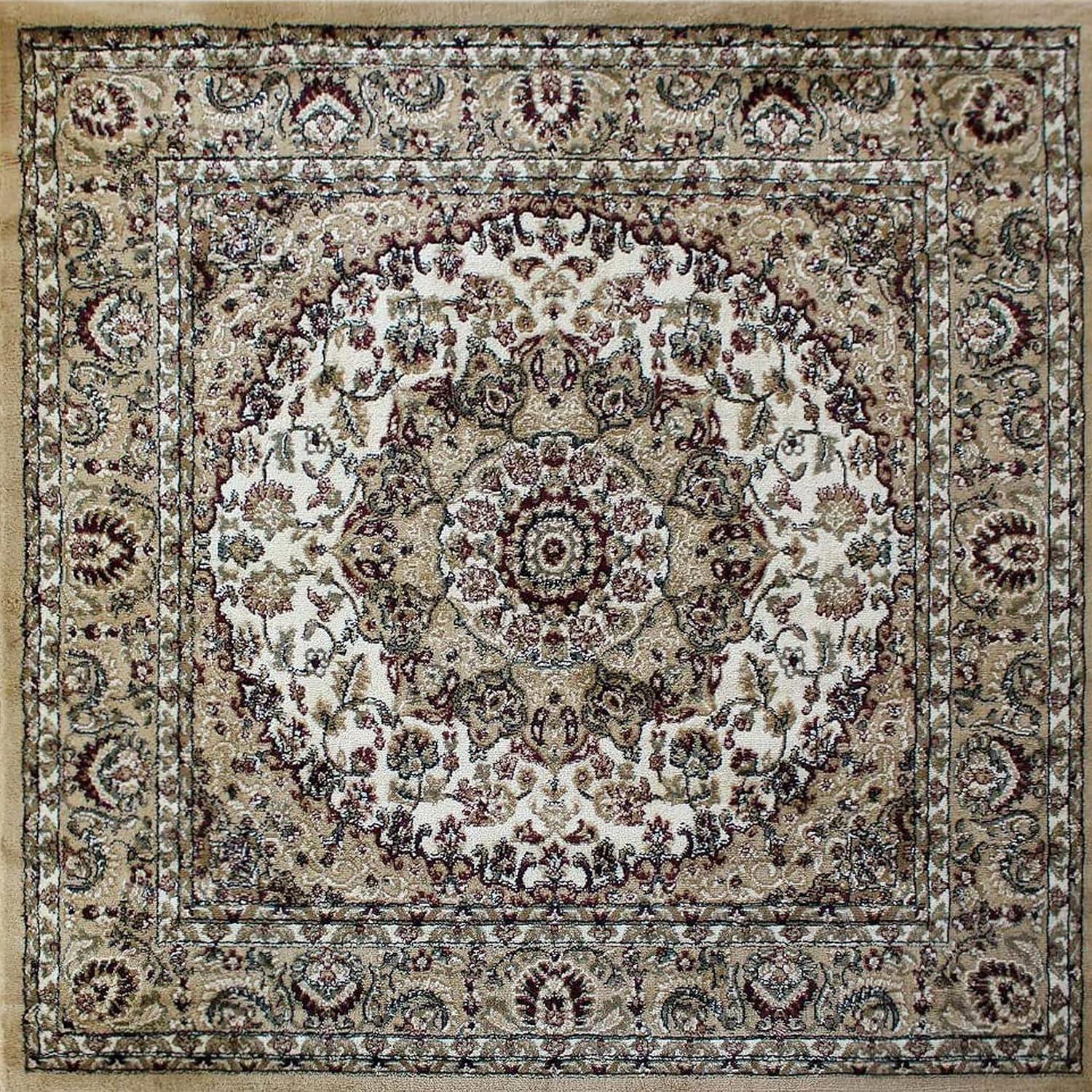 Flash Furniture Mersin Collection Square Traditional Black, Burgundy, Green, Beige, Ivory Area Rug, 4' x 4'