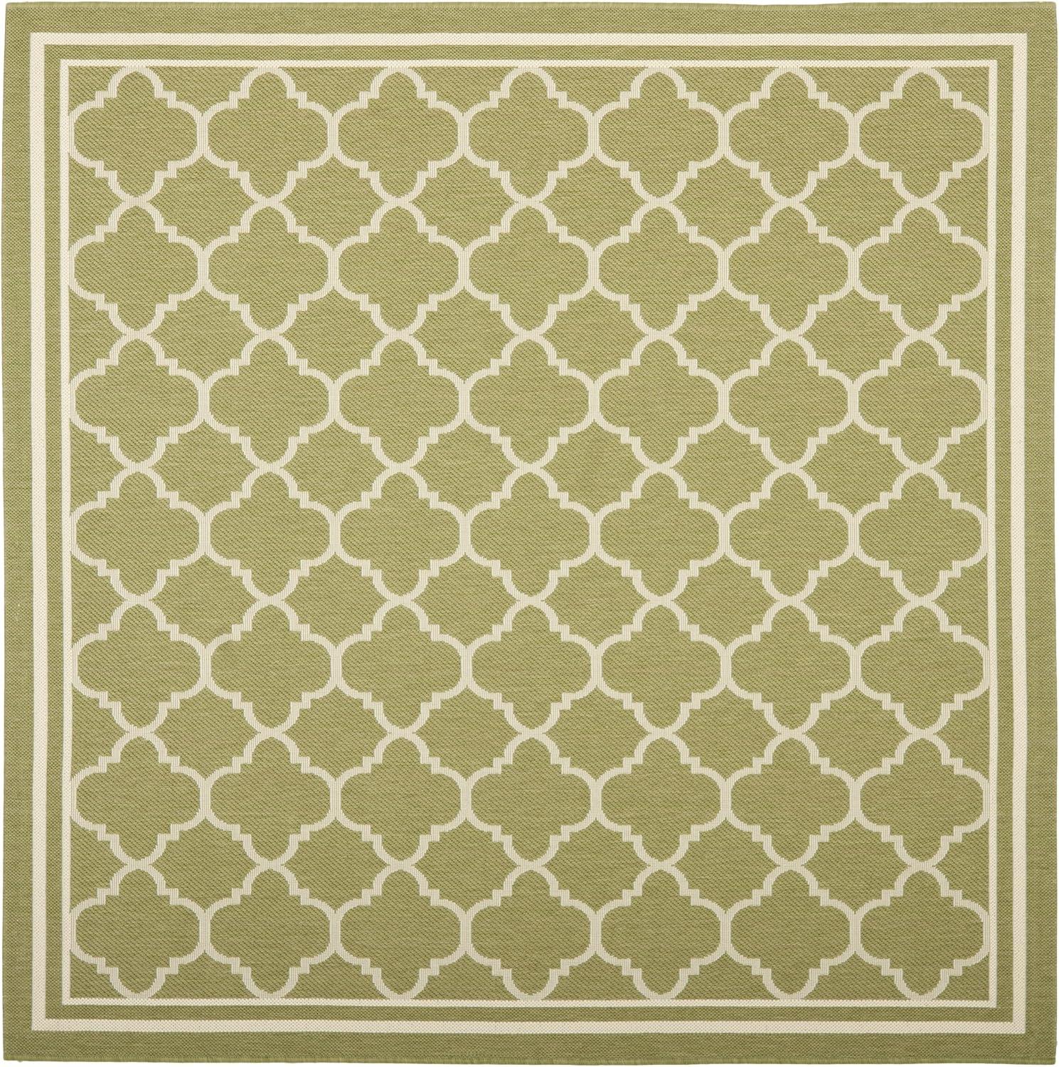 Green and Beige Square Synthetic Outdoor Area Rug