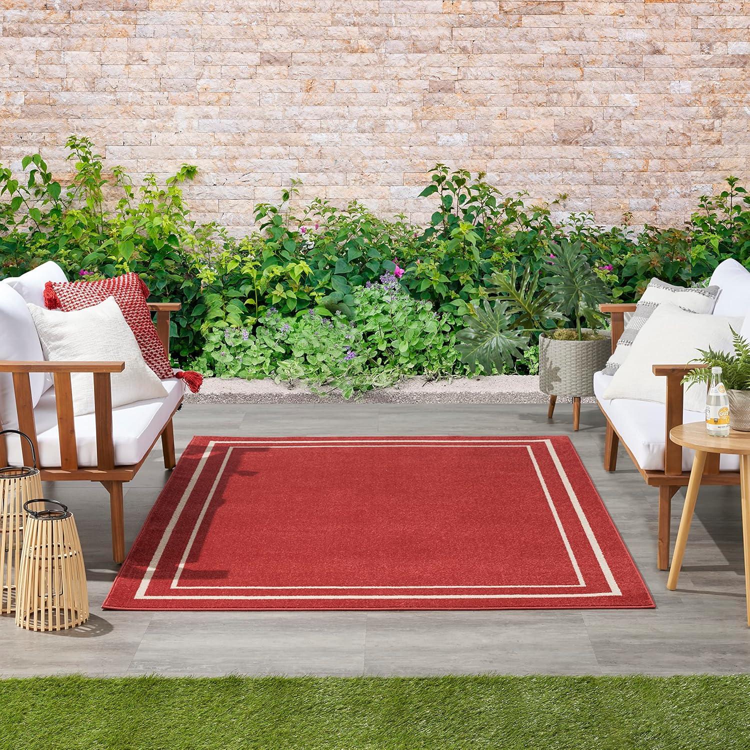 Nourison Essentials 6' x 9' Brick Ivory Contemporary Bordered Indoor/Outdoor Area Rug
