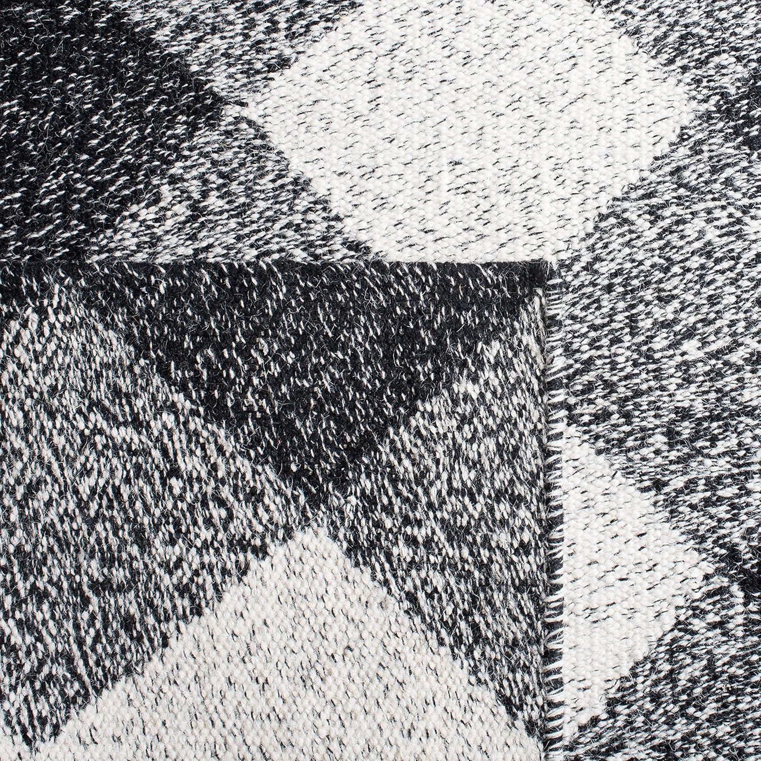 George Oliver Kilim Flat Weave Wool/Cotton Geometric Rug in Black