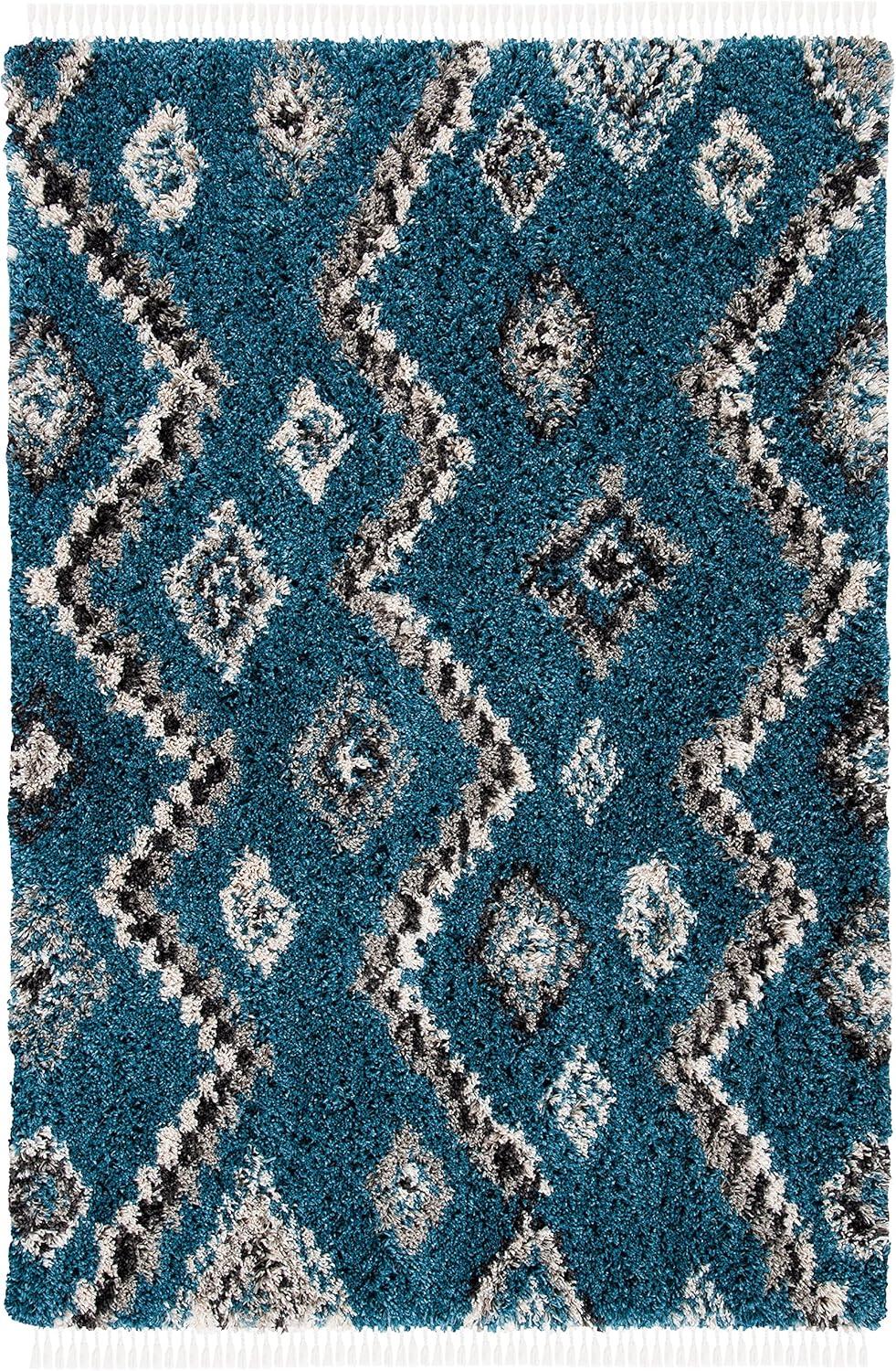 SAFAVIEH Morocco Juniper Geometric Area Rug, Blue/Gray, 5'3" x 7'6"