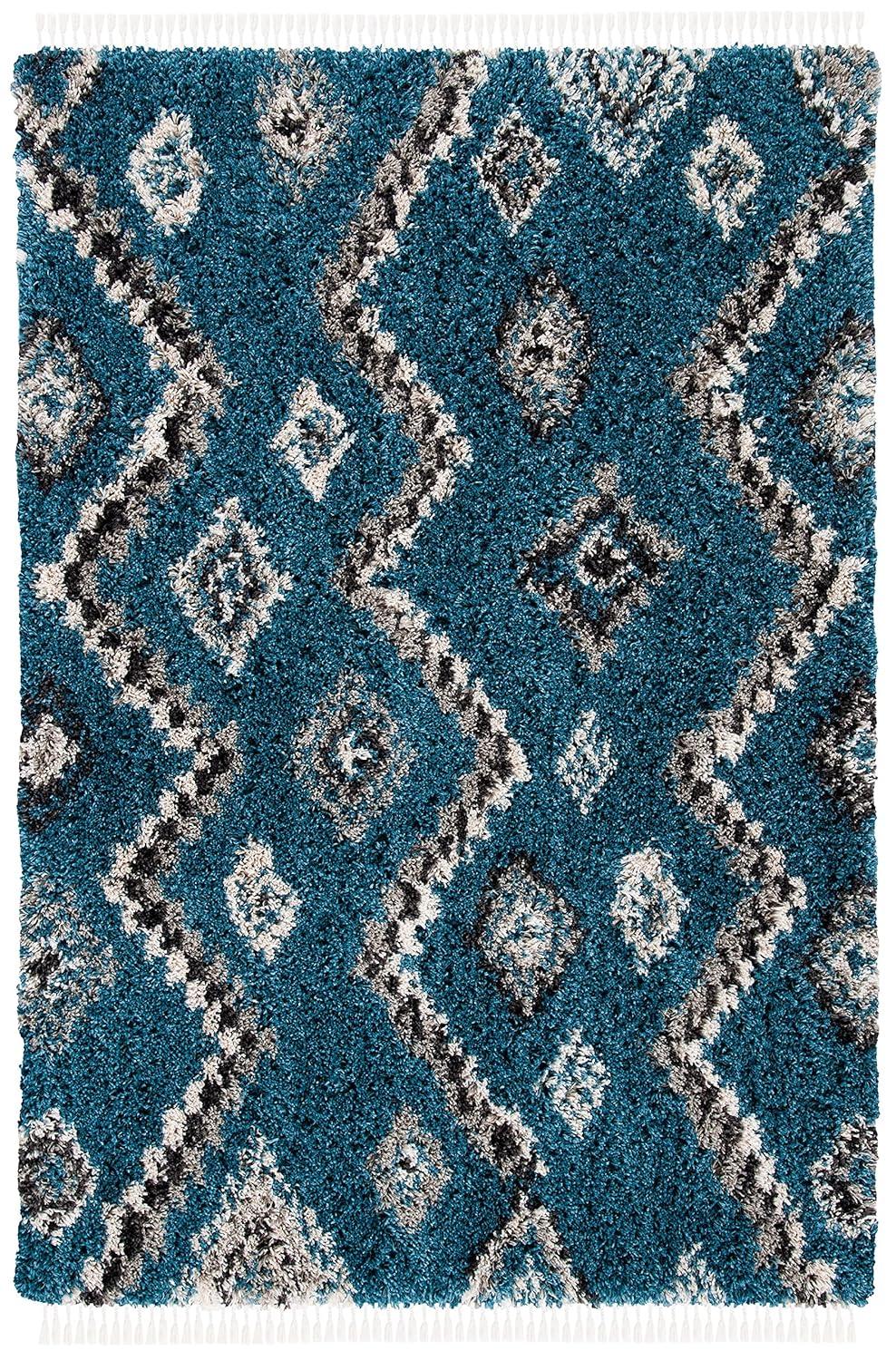 SAFAVIEH Morocco Collection Accent Rug - 4' x 6', Blue & Grey, Moroccan Boho Tribal Design, Non-Shedding & Easy Care, Ideal for High Traffic Areas in Entryway, Living Room, Bedroom (MRC987M)