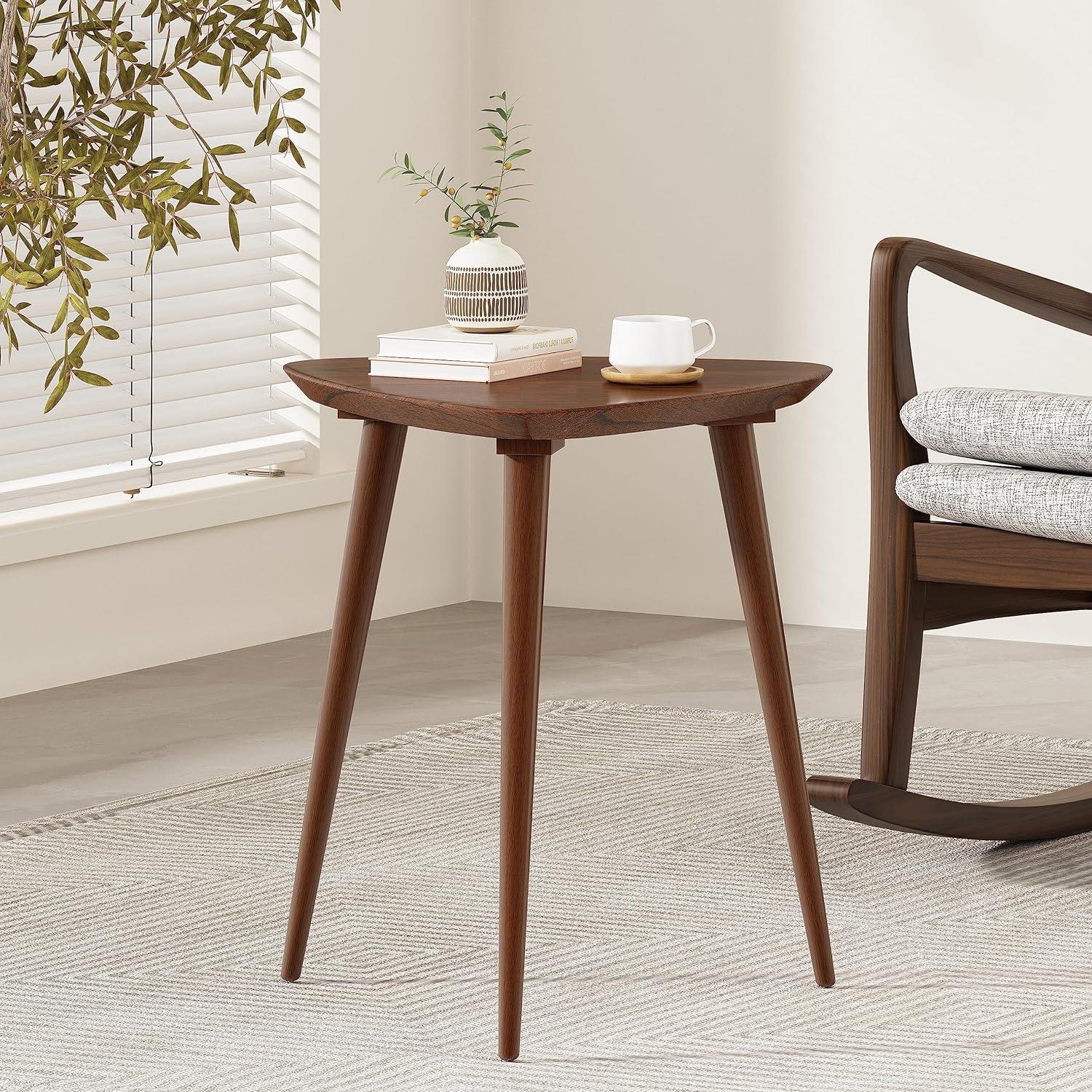 Midcentury Triangular Walnut Wood End Table