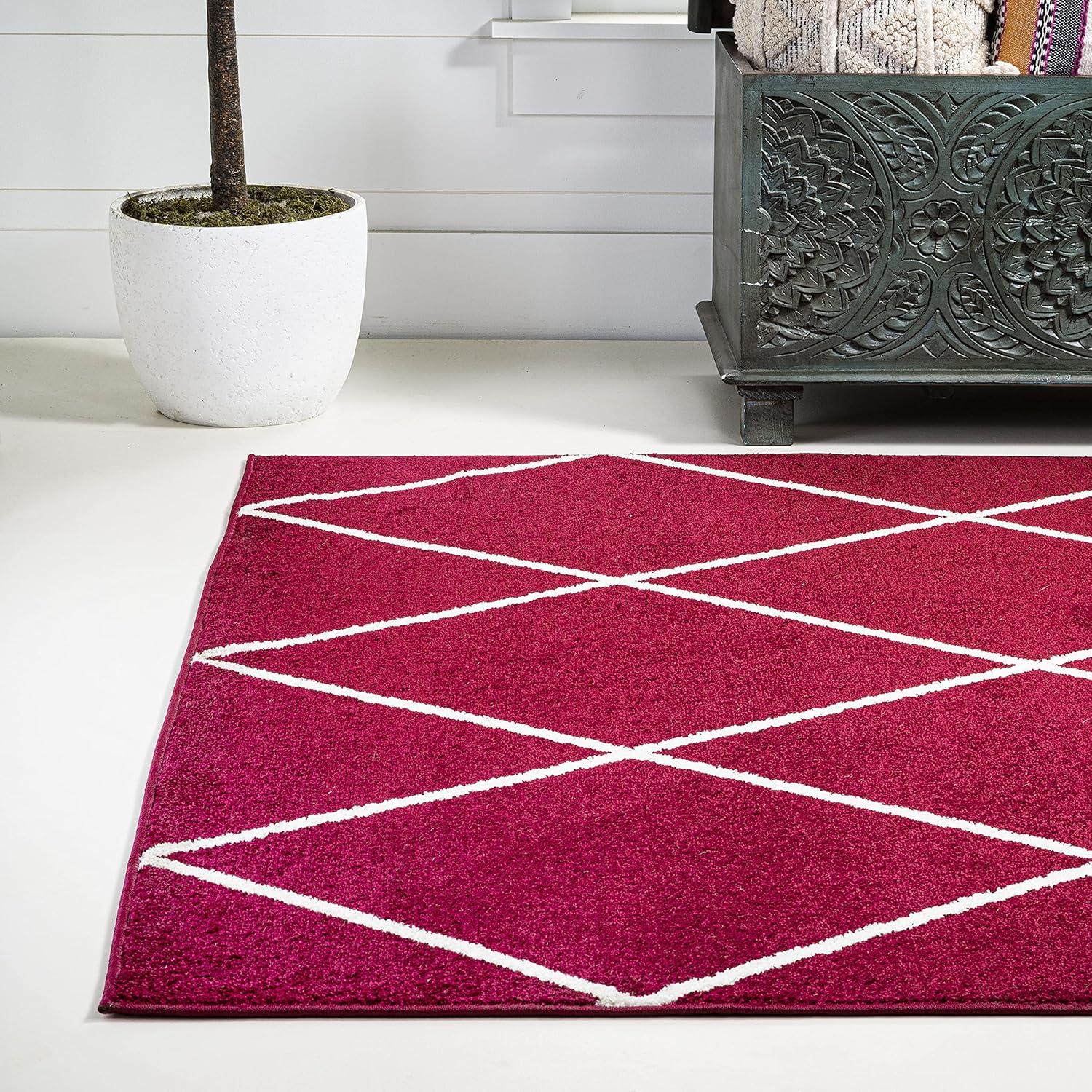 4'x6' Cole Minimalist Diamond Trellis Area Rug, Red/White - JONATHAN Y