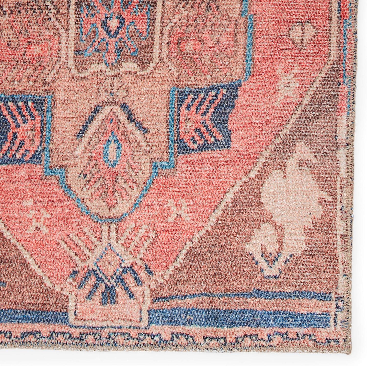 Reversible Blue and Pink Medallion Synthetic 5' x 7' Area Rug