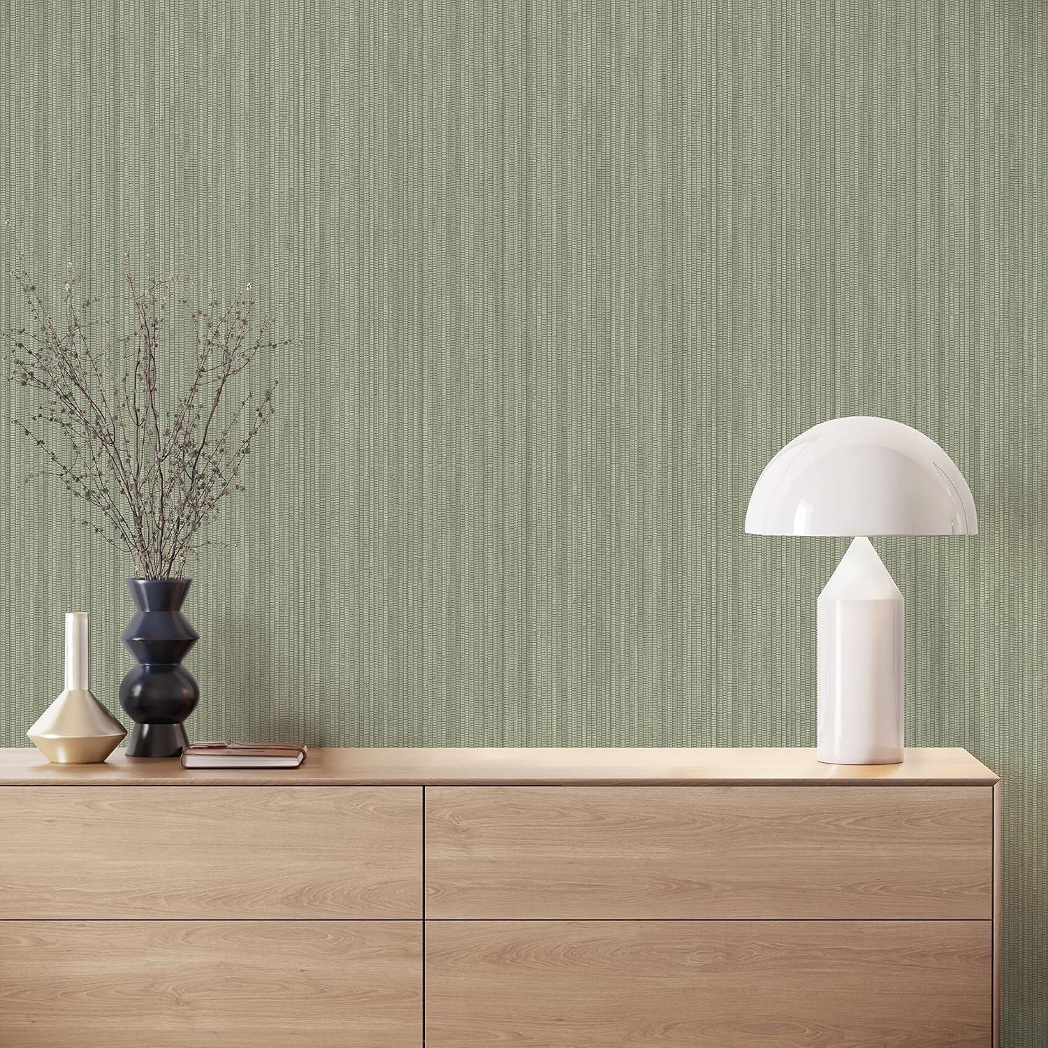 Tempaper & Co.® Faux Grasscloth Removable Peel and Stick Wallpaper, Textured Sage, 28 sq. ft.: Vinyl, Self-Adhesive, Wood Grain Design
