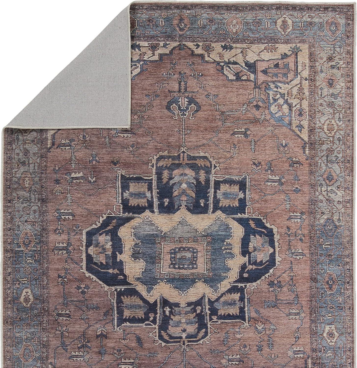 Vintage Heirloom Medallion 8x10 Area Rug in Blue and Dark Brown