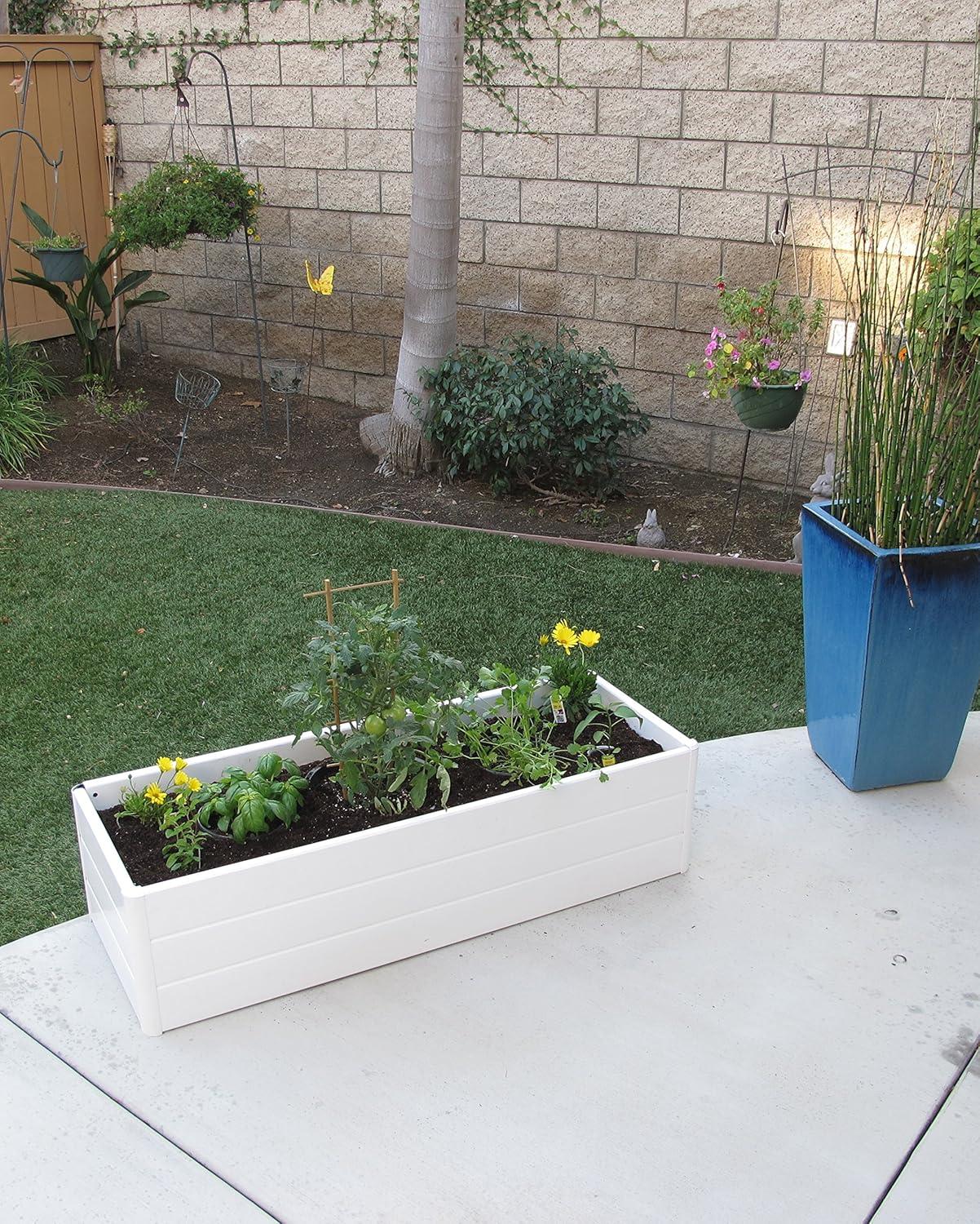 White PVC Raised Garden Planter Box with Woodgrain Texture