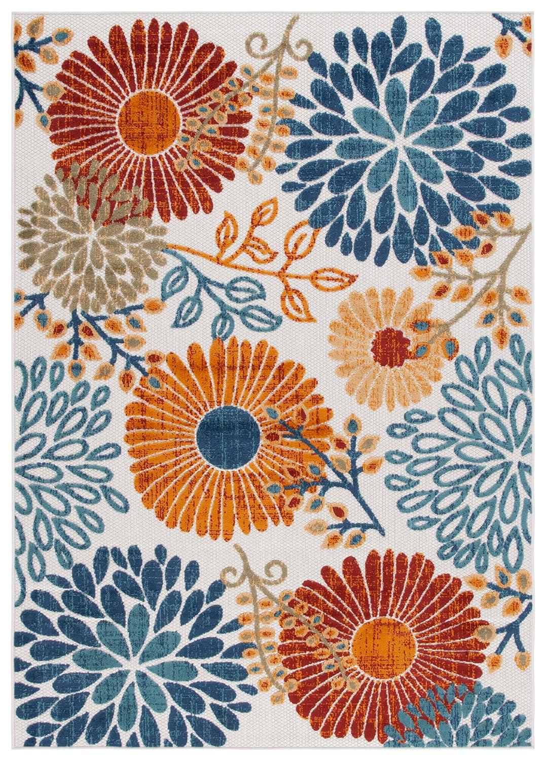 Cabana CBN832 Power Loomed Indoor/Outdoor Area Rug - Creme/Red - 5'3"x5'3" - Safavieh