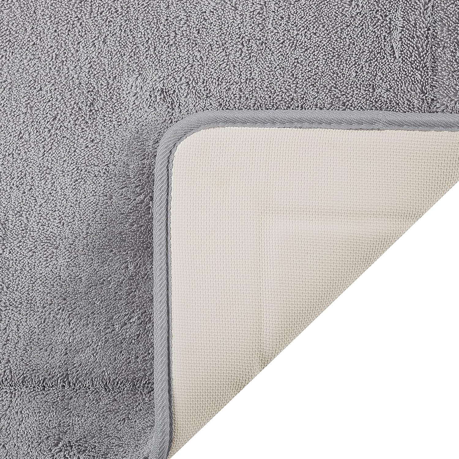 Terry Bath Mats, Set of 2 Memory Foam Bath Rugs, Non-Slip, 100% Polyester, Premium Bathroom Decor, Machine Washable, Measures 17 in. x 24 in. / 20 in. x 32 in., Light Gray