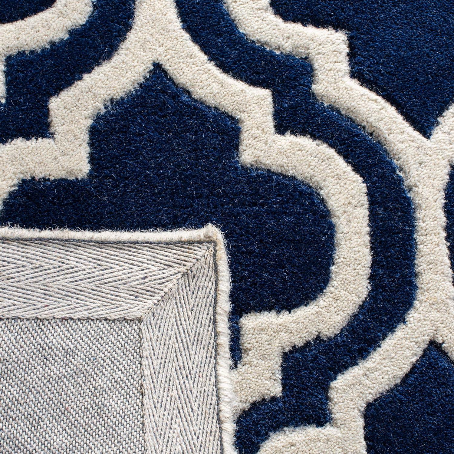 Hand-Tufted Dark Blue and Ivory Wool 8' x 10' Area Rug