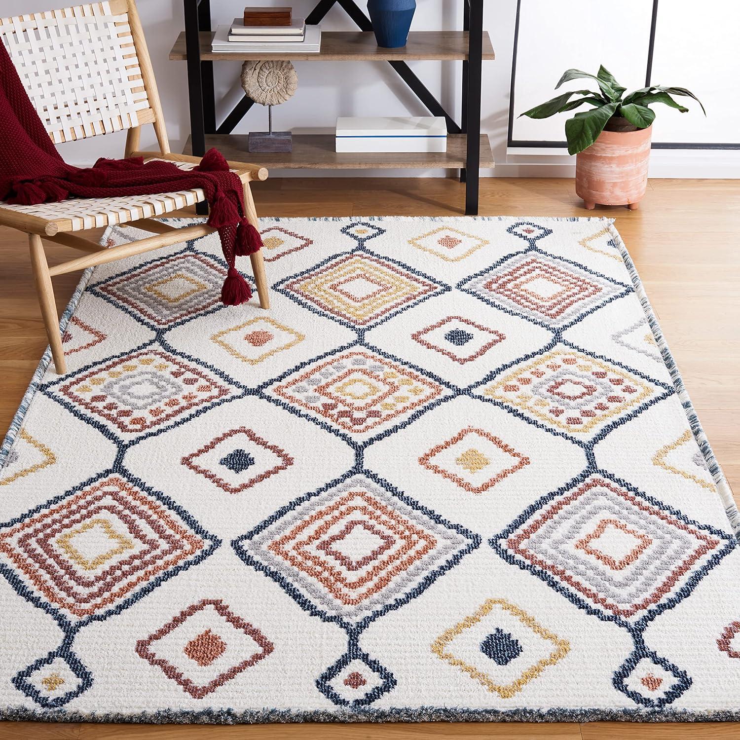 SAFAVIEH Marrakesh Augustin Southwestern Polyester Area Rug, Ivory/Multi, 9' x 12'