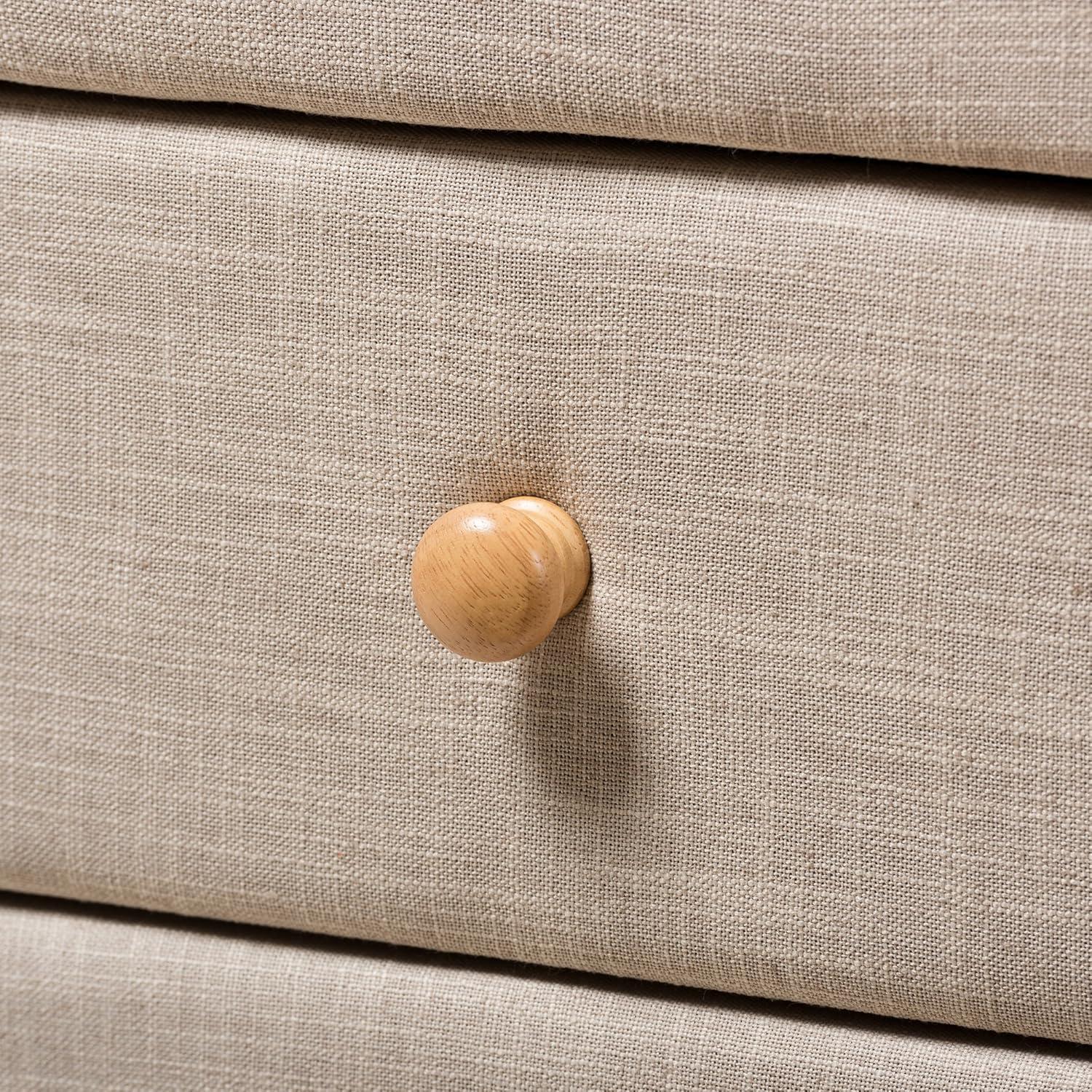 Baxton Studio Jonesy Mid-Century Beige Linen Upholstered 2-Drawer Nightstand