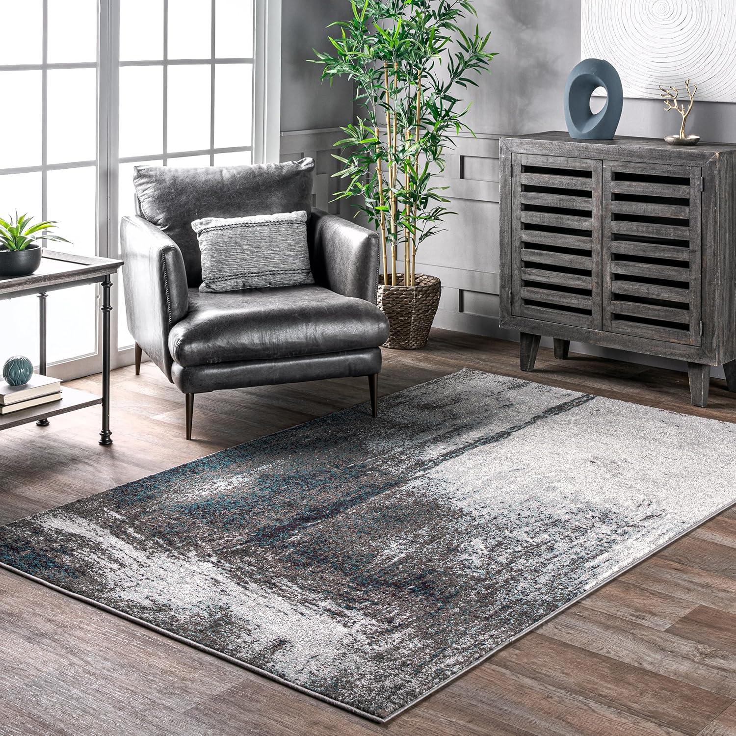 Reversible Abstract Gray Synthetic 10' x 14' Area Rug